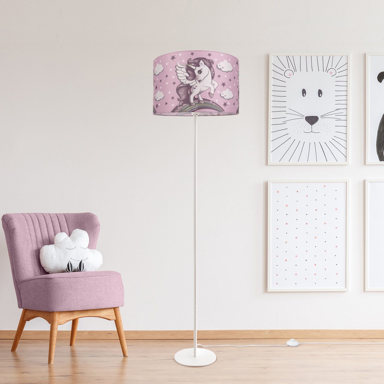 Kinderzimmer Lampe, Home Stehleuchte Cosmo E27 Einhorn ohne Stehlampe 213, Paco Leuchtmittel, Kinderlampe LED Mädchen