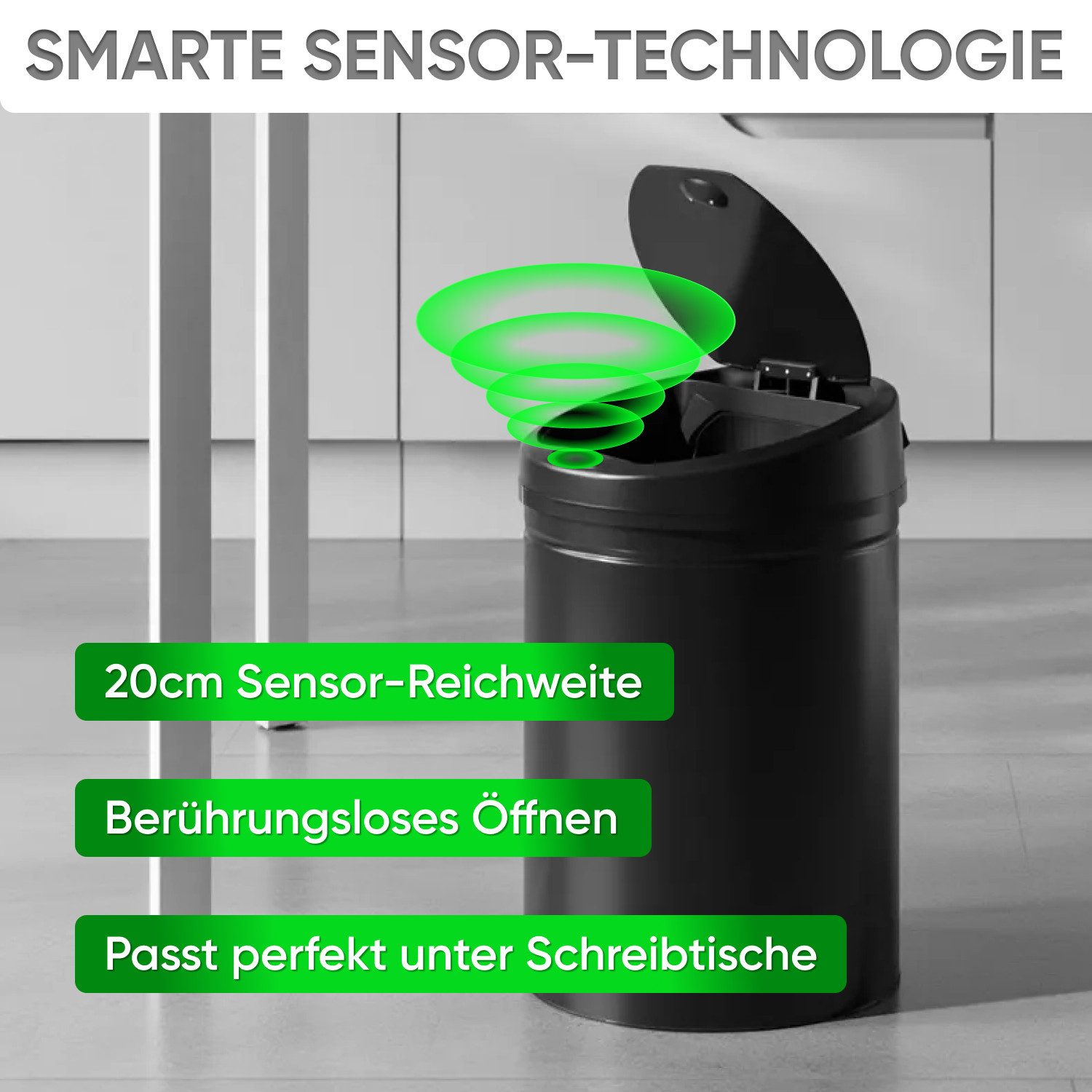 Allyson Mülleimer Edelstahl Mülleimer mit Sensor-Automatik Abfalleimer Trennsystem, 30L Rund-Design, 0.3s Infrarot-Sensor, Soft-Close, Edelstahl 410