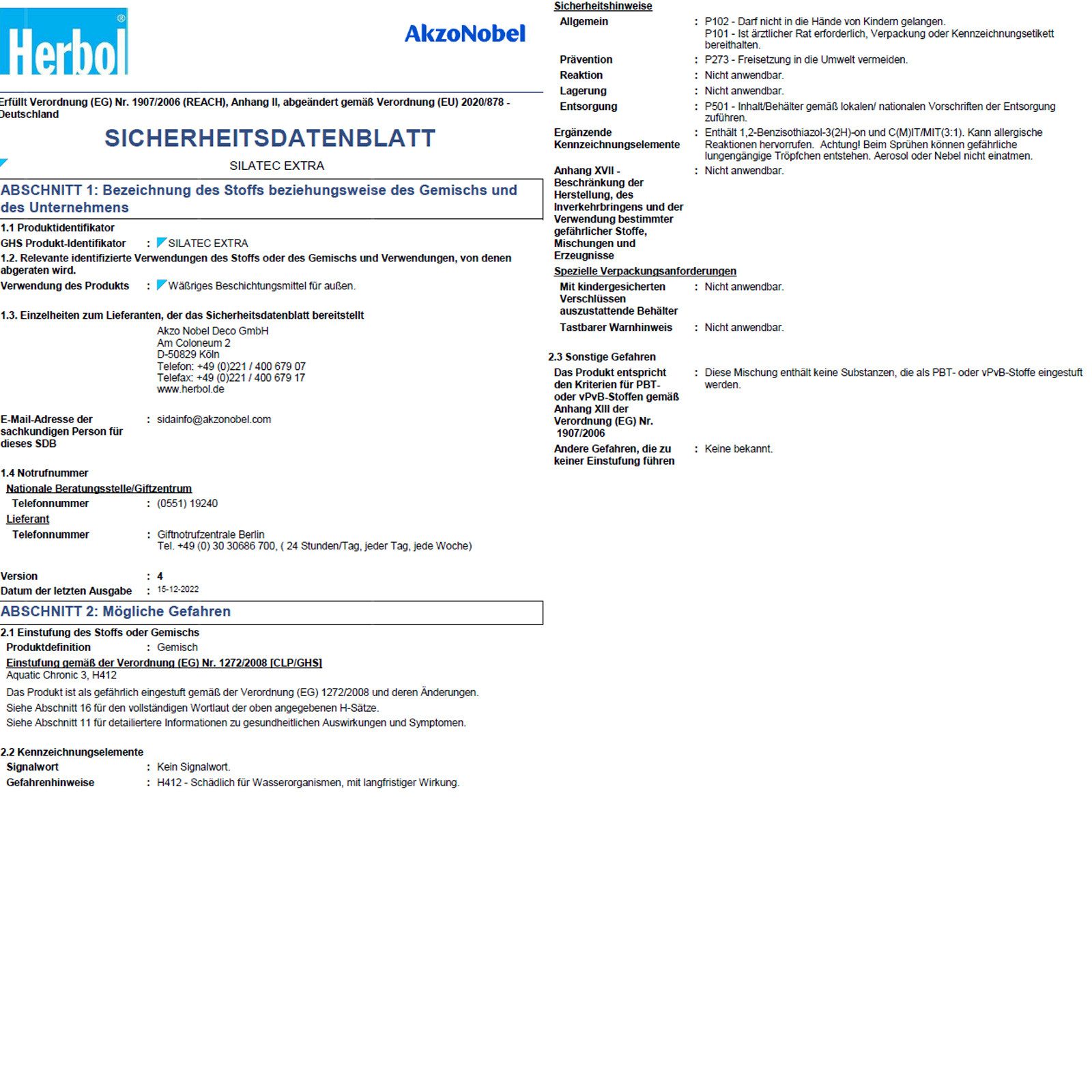 Herbol Fassadenfarbe Silatec Extra - 12.5 Ltr (Weiss)