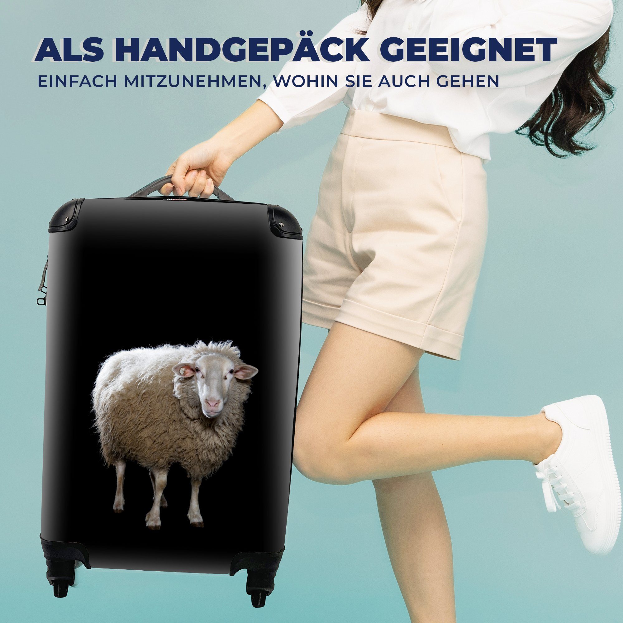 MuchoWow Handgepäckkoffer Schafe - Nutztiere Handgepäck Ferien, 4 Rollen, - für Reisekoffer Reisetasche rollen, Trolley, mit Schwarz