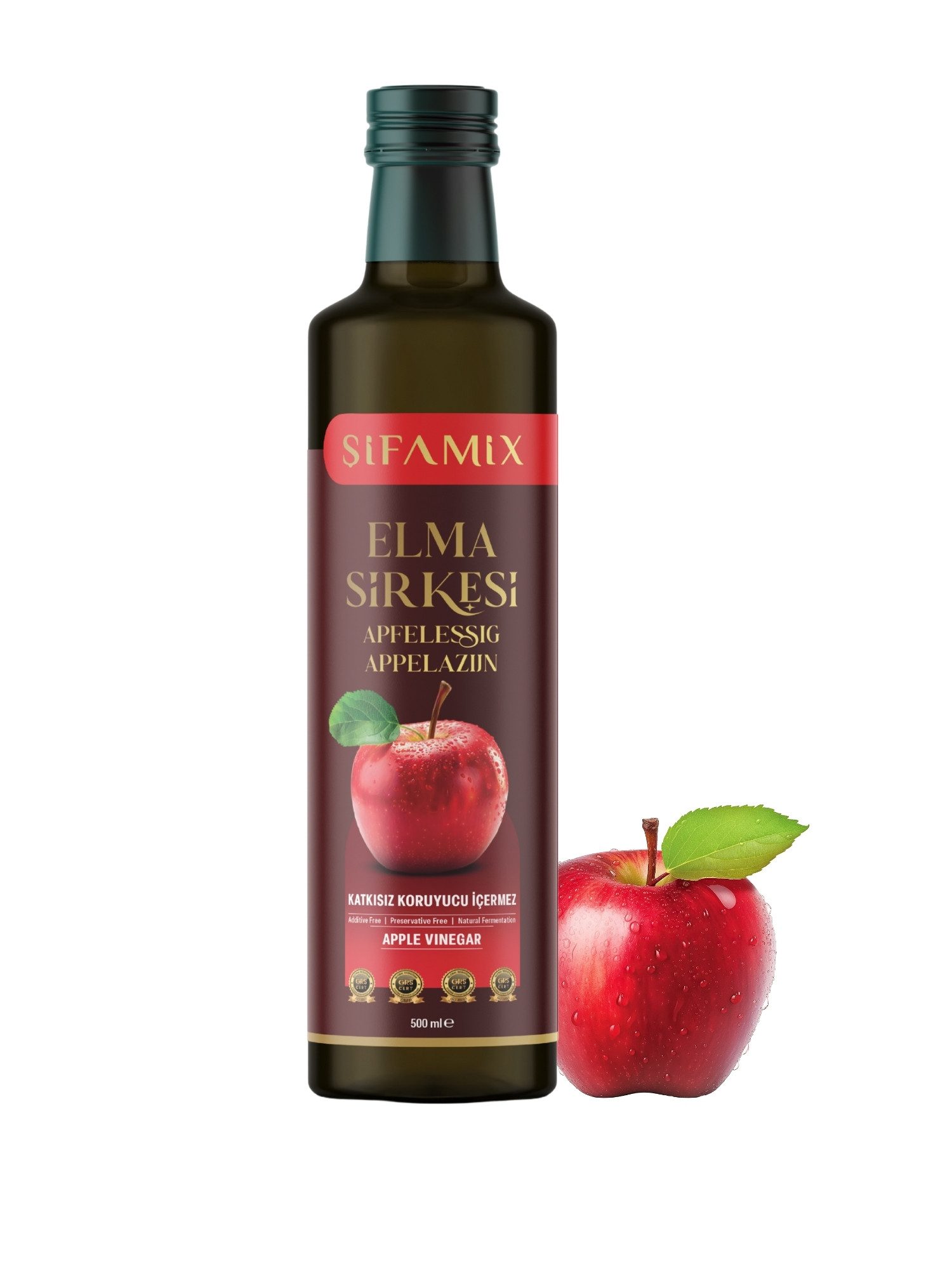 ADELSHOP Essig Sifamix Natürlicher Apfelessig - Traditionell Fermentiert, 500 ml, Naturtrüb, mit Essigmutter, ohne Zuckerzusatz