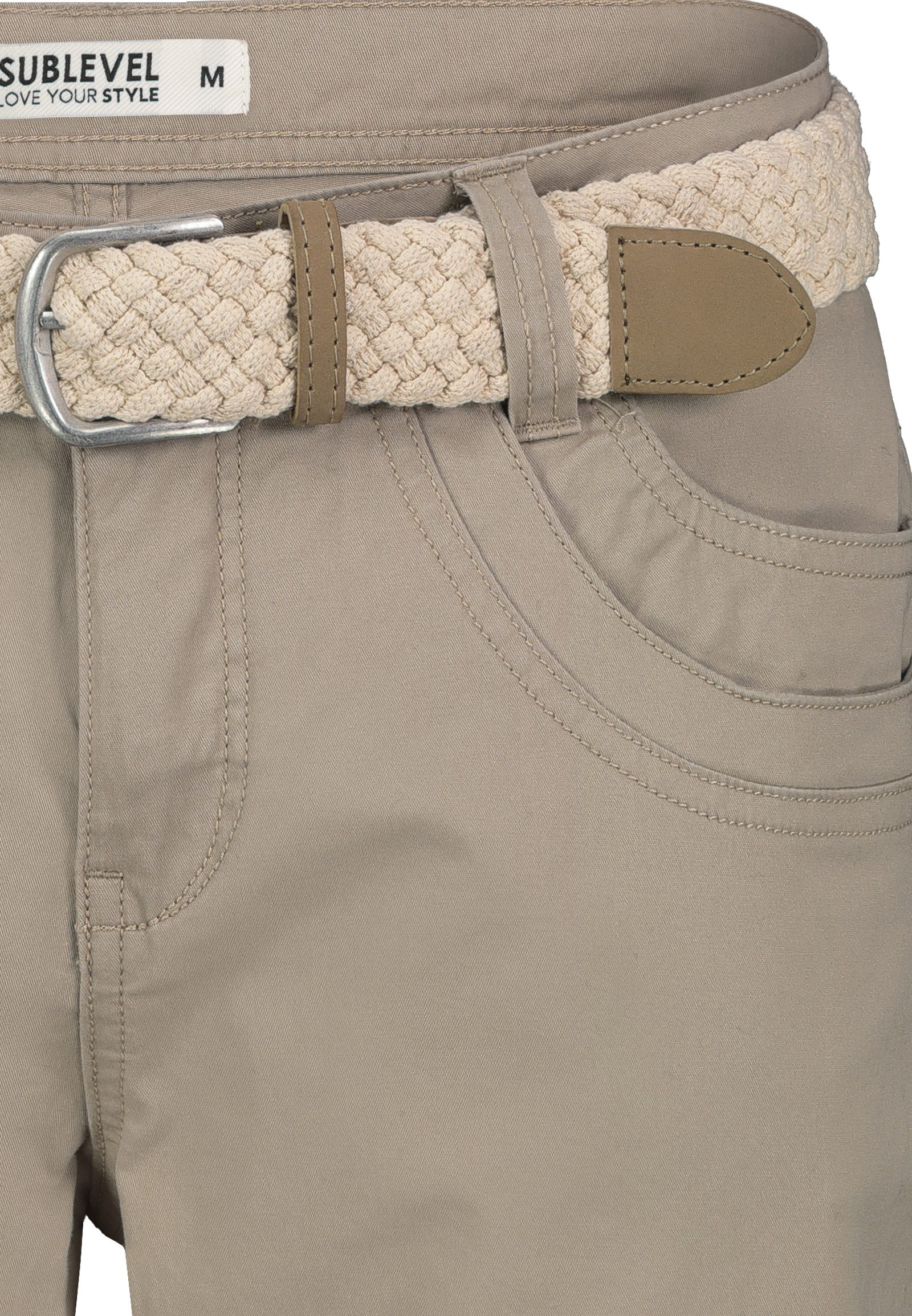 SUBLEVEL Caprihose Damen 3/4-Hose mit Flechtgürtel Baumwoll-Stretch-Hose, Eingrifftaschen
