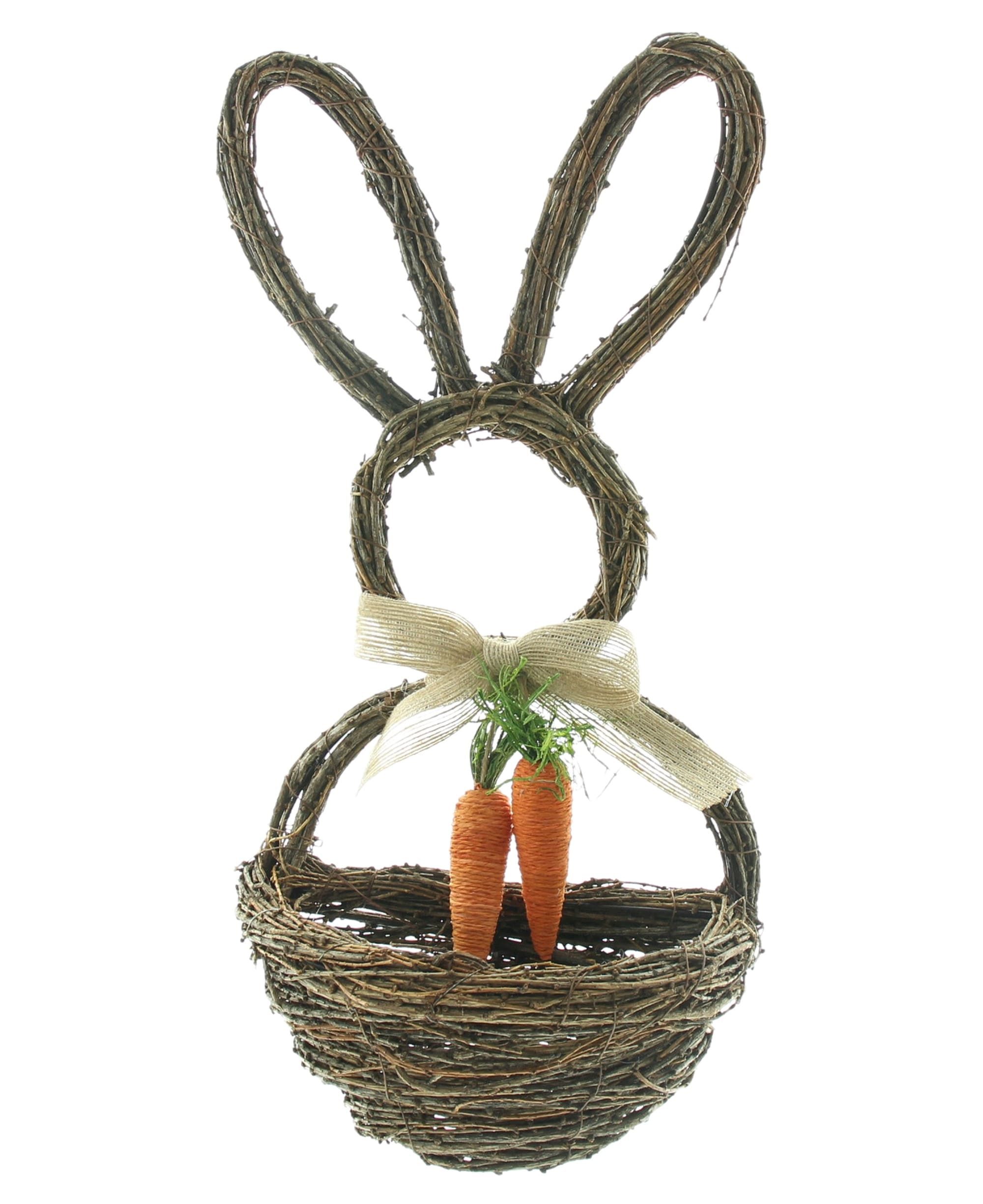 Dekoleidenschaft Dekokorb "Hase" Wandkorb aus Rattan, Wandpflanzer, Hängekorb, Osterdeko, 45 cm, hoch Flechtkorb, Aufbewahrungskorb