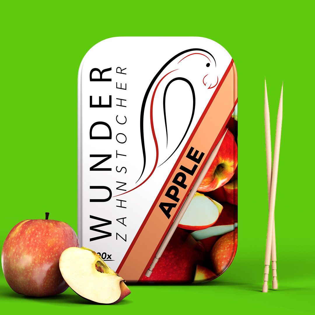 Wunder Zahnstocher Mundpflegecenter mit Geschmack 100x Zahnstocher in Metallbox - Apfel, frischer Atem - Alternative zu Kaugummi - Zuckerfrei & kalorienfrei