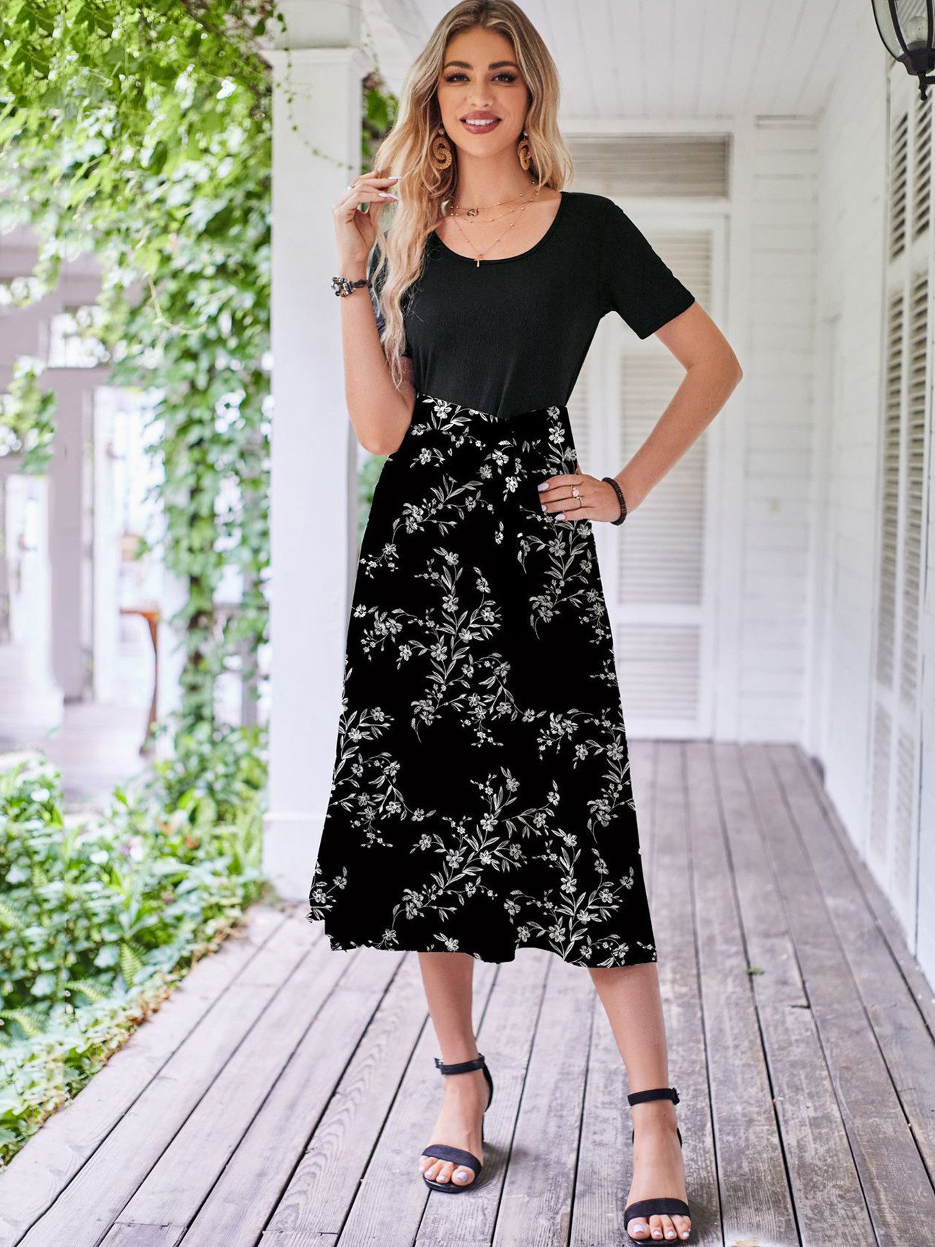 DEBAIJIA Dirndl Damen Röcke Sommer Floral Gedruckt Elegant Lässiger