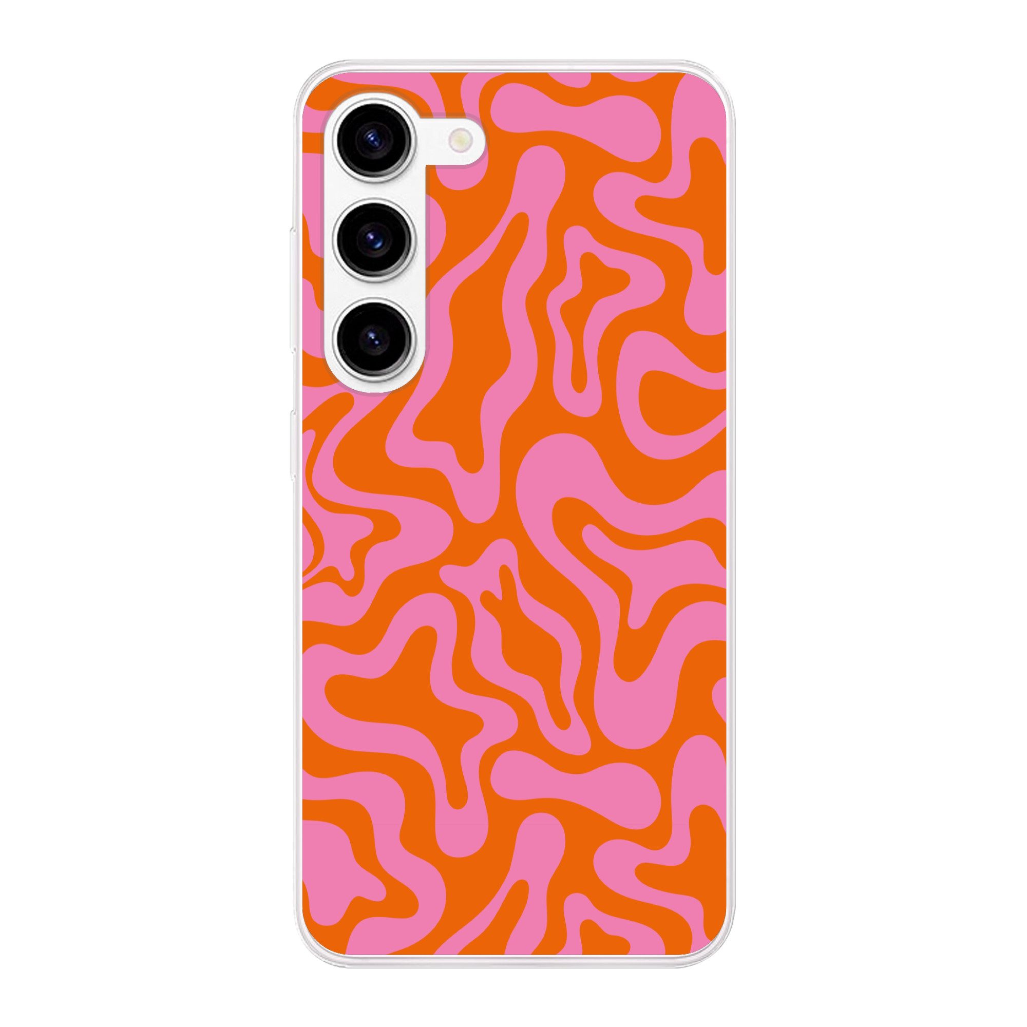 MuchoWow Handyhülle für Samsung Galaxy S23 Muster - Rosa - Orange - Abstrakt - Modern, Phone Case, Silikon, Schutzhülle Dünn