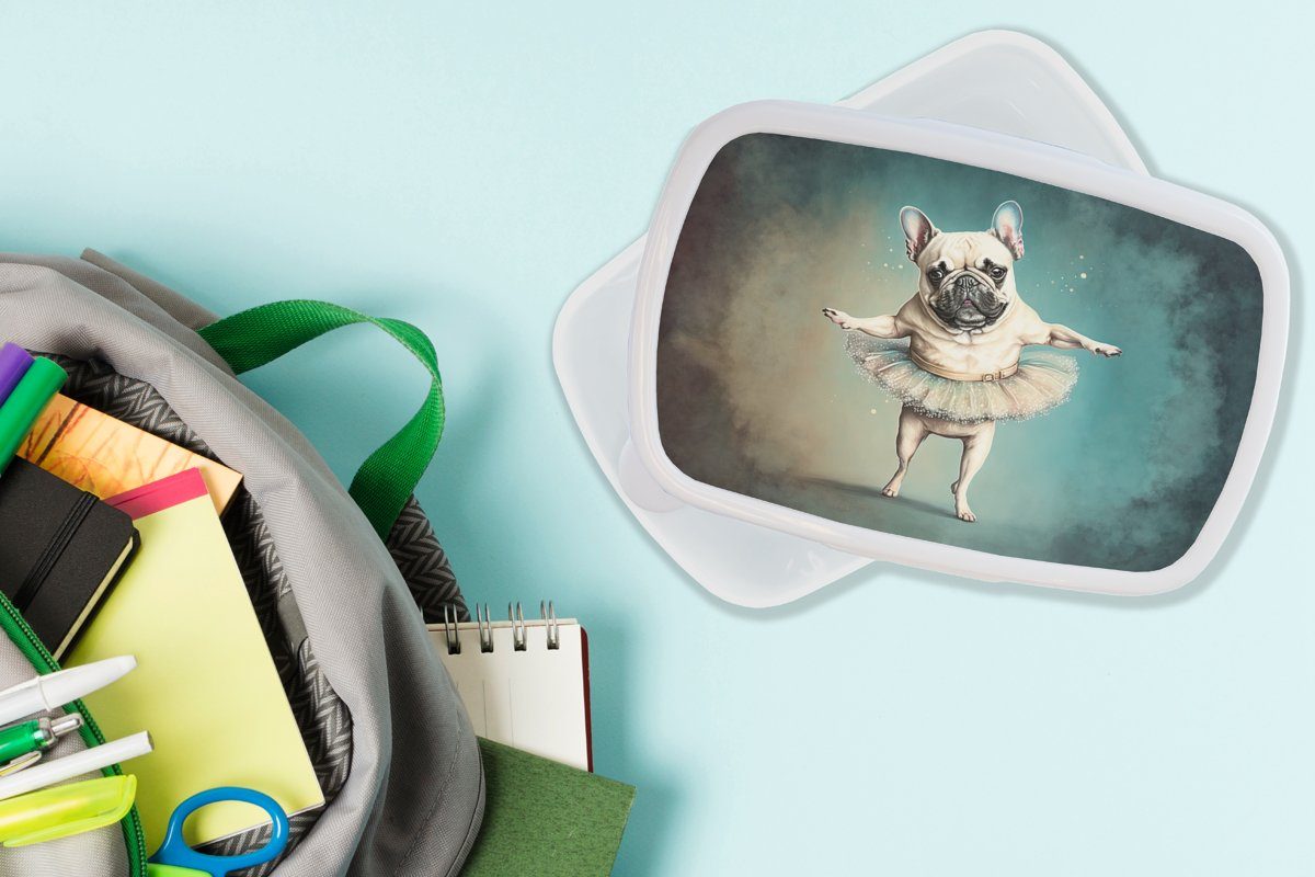 MuchoWow Kunststoff, Porträt Brotbox Ballett für Kinder (2-tlg), für - weiß - Mädchen - Lunchbox Tutu Jungs und Hund Brotdose, - Kind, Erwachsene, und - Abstrakt