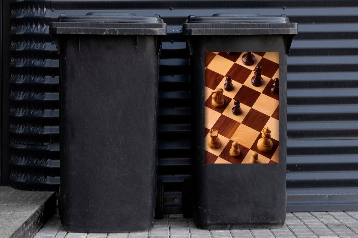 während St), Wandsticker (1 Schachpartie Sticker, MuchoWow Mülltonne, Das Mülleimer-aufkleber, einer Container, Schachbrett Abfalbehälter