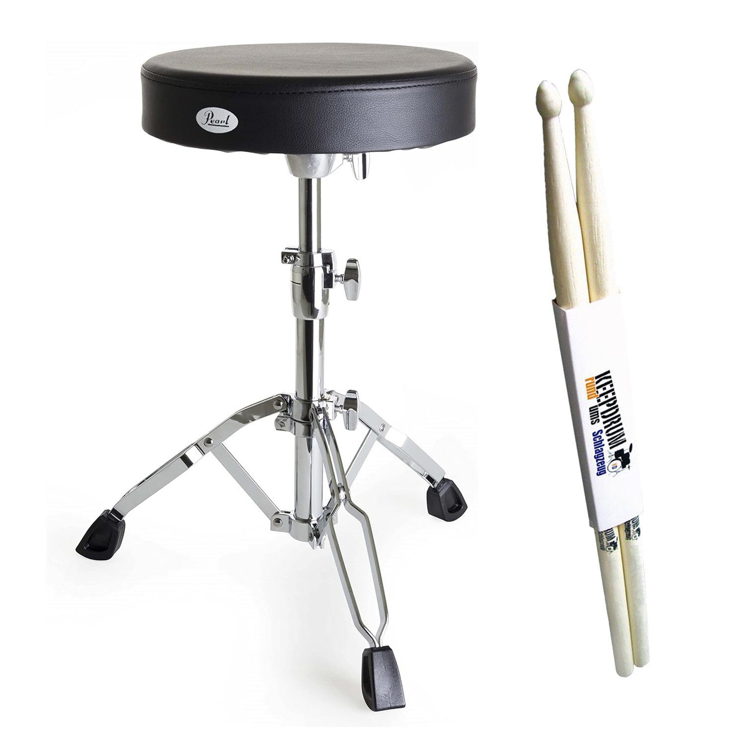 Pearl Drums (Rundsitz, mit D-790 Schlagzeughocker schwarz), Drumsticks