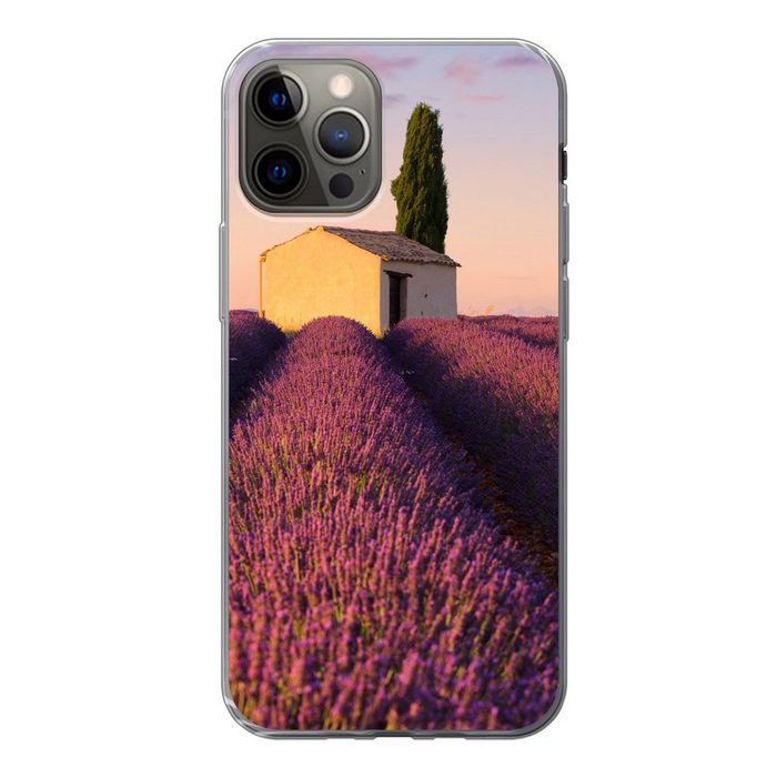MuchoWow Handyhülle Reihen von lila Lavendel Handyhülle Apple iPhone 12 Pro Smartphone-Bumper Print Handy