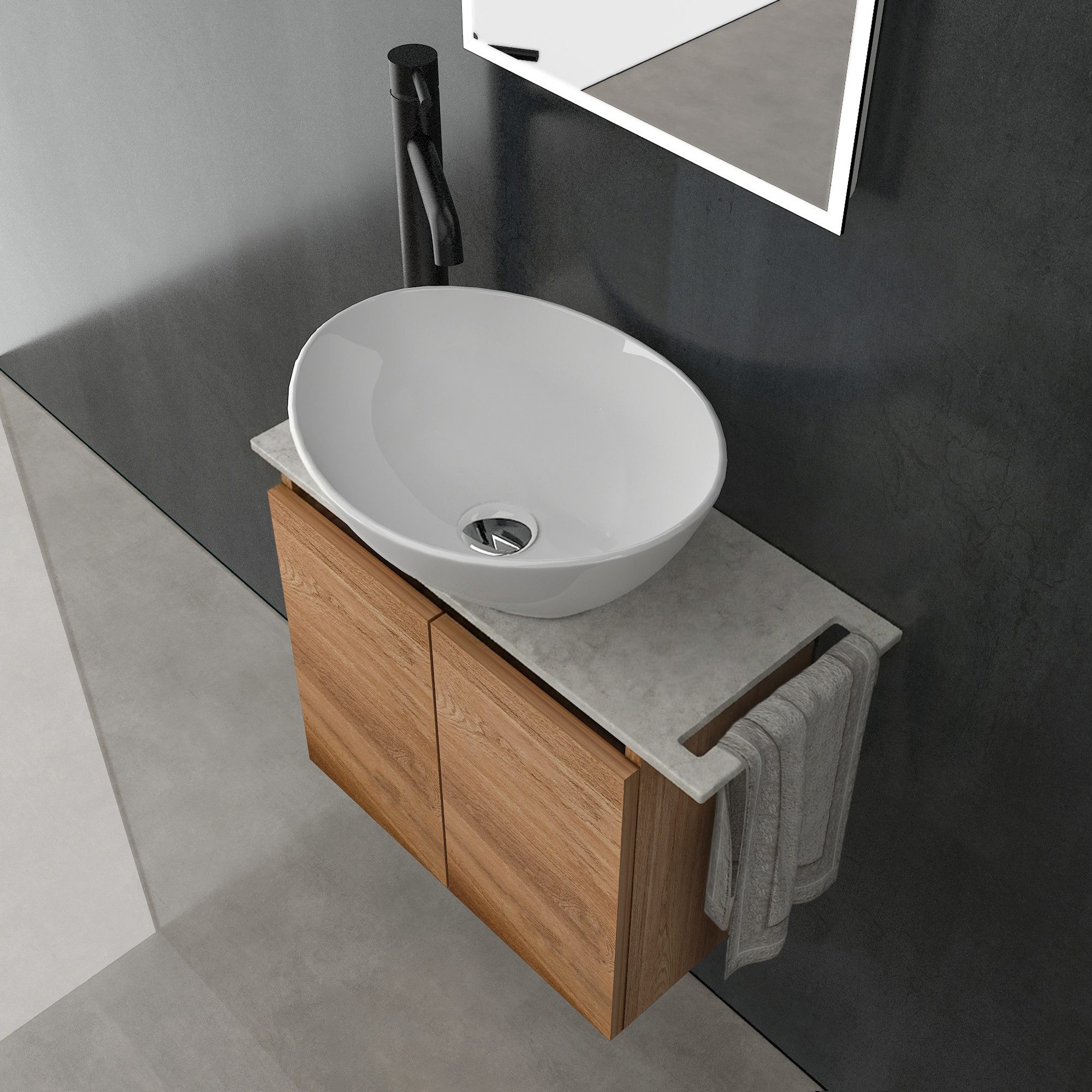 Alpenberger Waschtisch Aufsatzwaschbecken mit Unterschrank, WC Waschbecken mit Unterschrank (Waschtisch mit Unterschrank hängend, Waschtischplatte mit Waschbeck – Bild 2 von 5