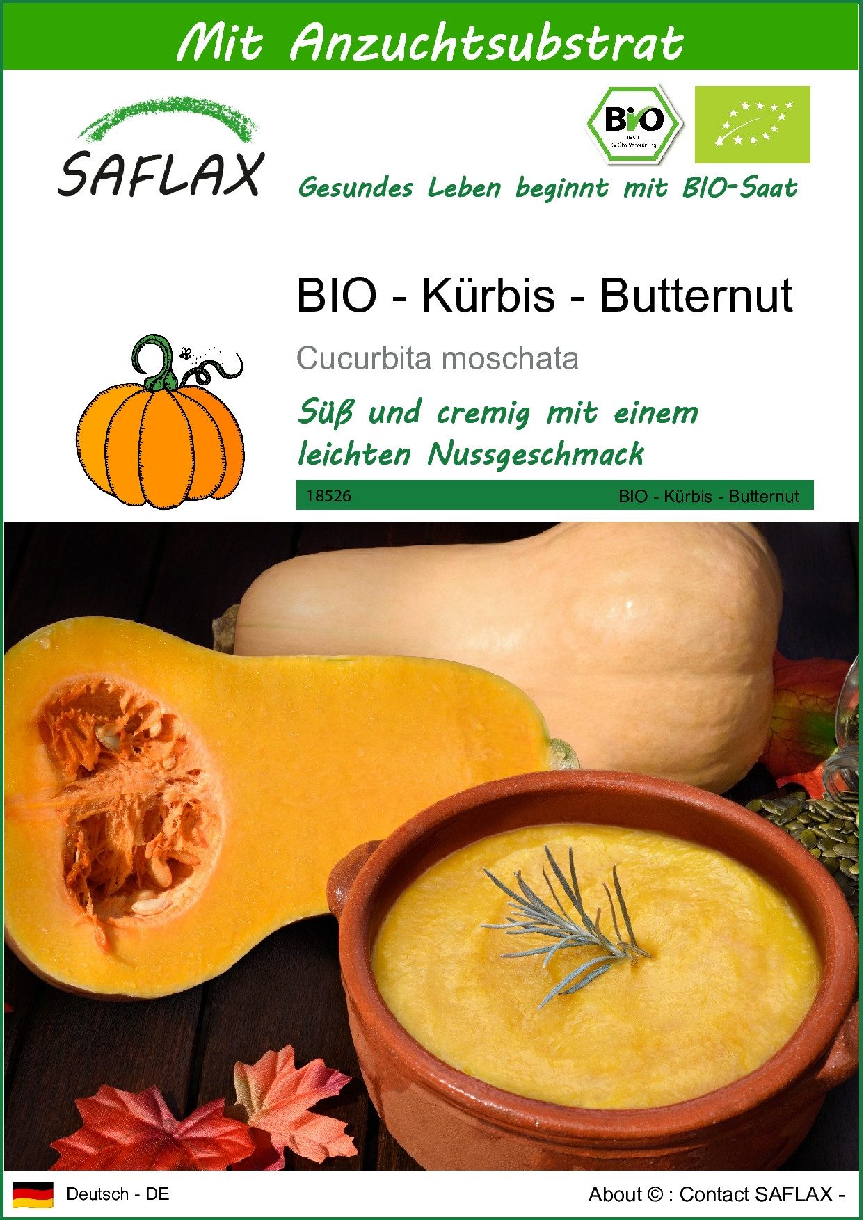 Gemüsesamen SAFLAX - Samen und Substrat - BIO - Kürbis - Butternut