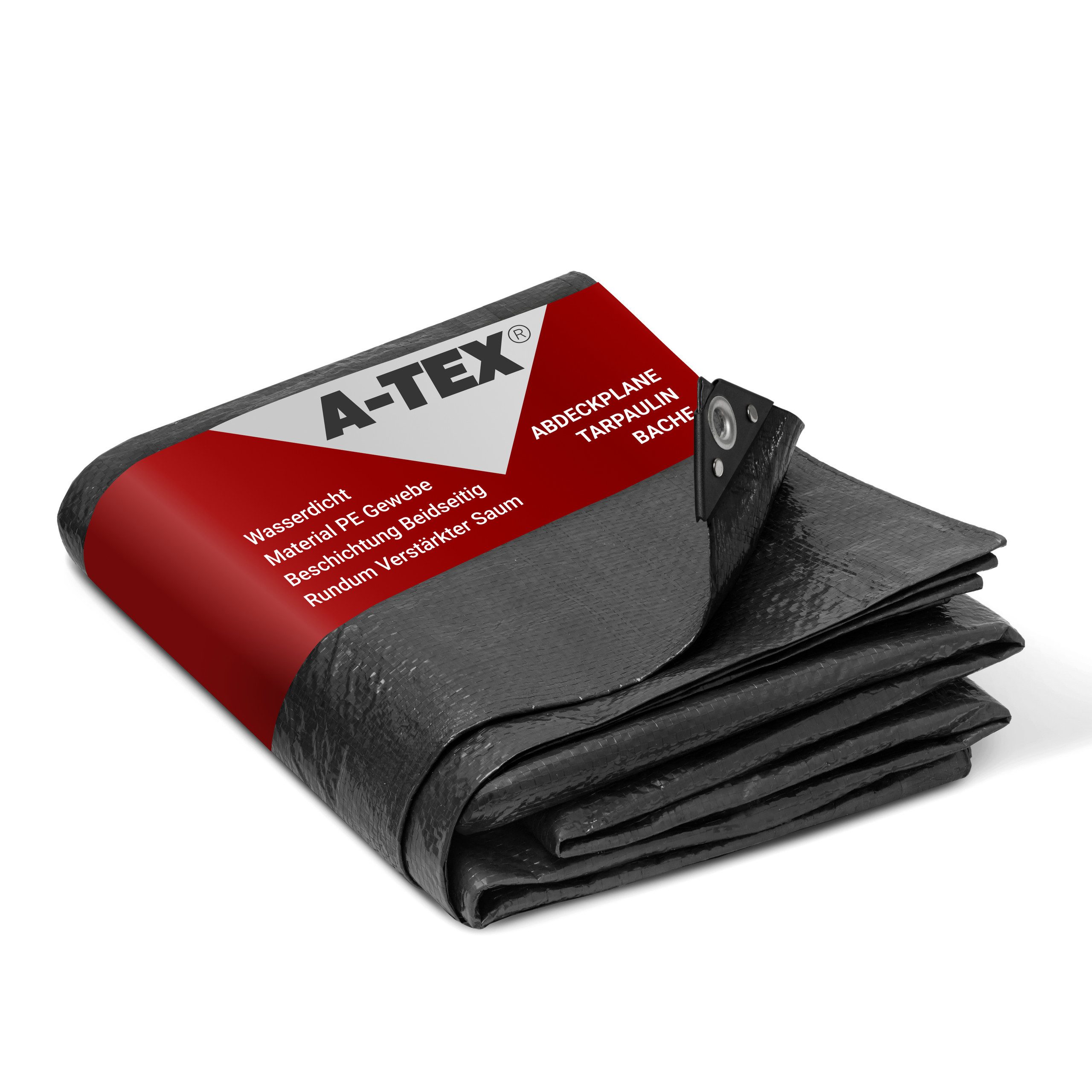 A-TEX® Schutzplane Abdeckplane Gewebeplane Plane mit Ösen 90 g/m² schwarz 2 x 3 m