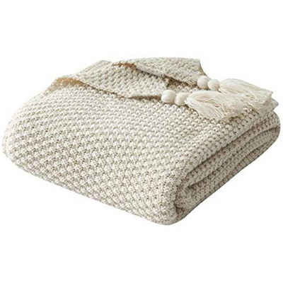 Tagesdecke Kuscheldecken Decke mit Quasten Beige 110x150 cm, iceagle, Weiche Decken und zarte Nähte, Geeignet für Erwachsene und Kinder