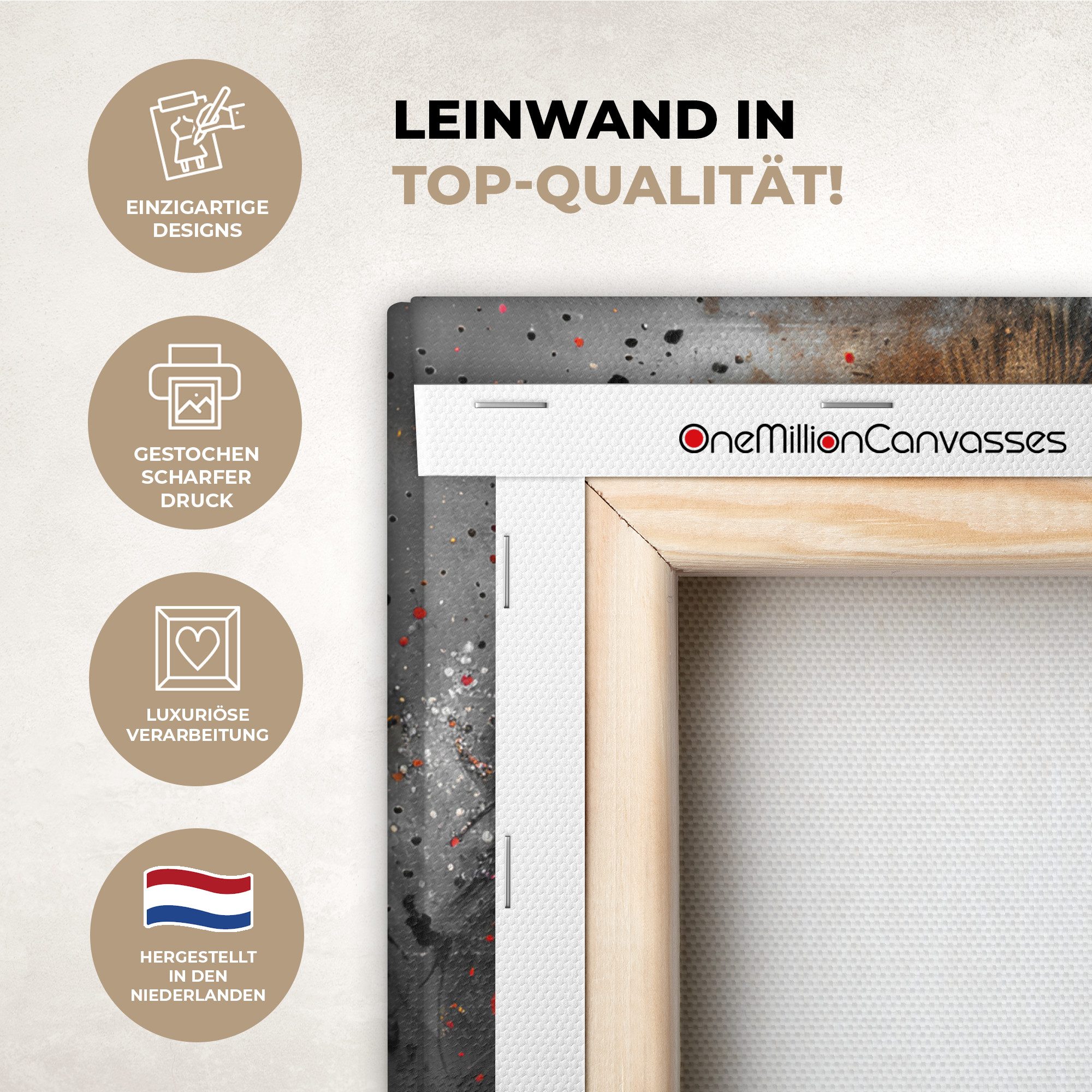 OneMillionCanvasses® Leinwandbild Löwe - Tiere - Porträt - Schwarz - Luxus, Fotodruck (1 St), Wandbild, Deko Schlafzimmer Wohnzimmer Flur 20x20 cm