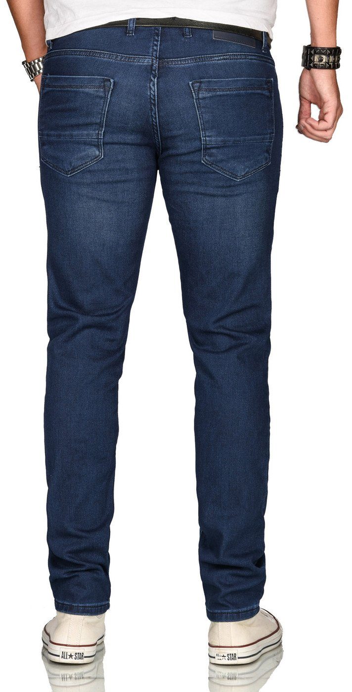 Elasthan 2% strukturiertem Alessandro Jeansstoff Straight-Jeans ASElia und fein dunkelblau mit Salvarini