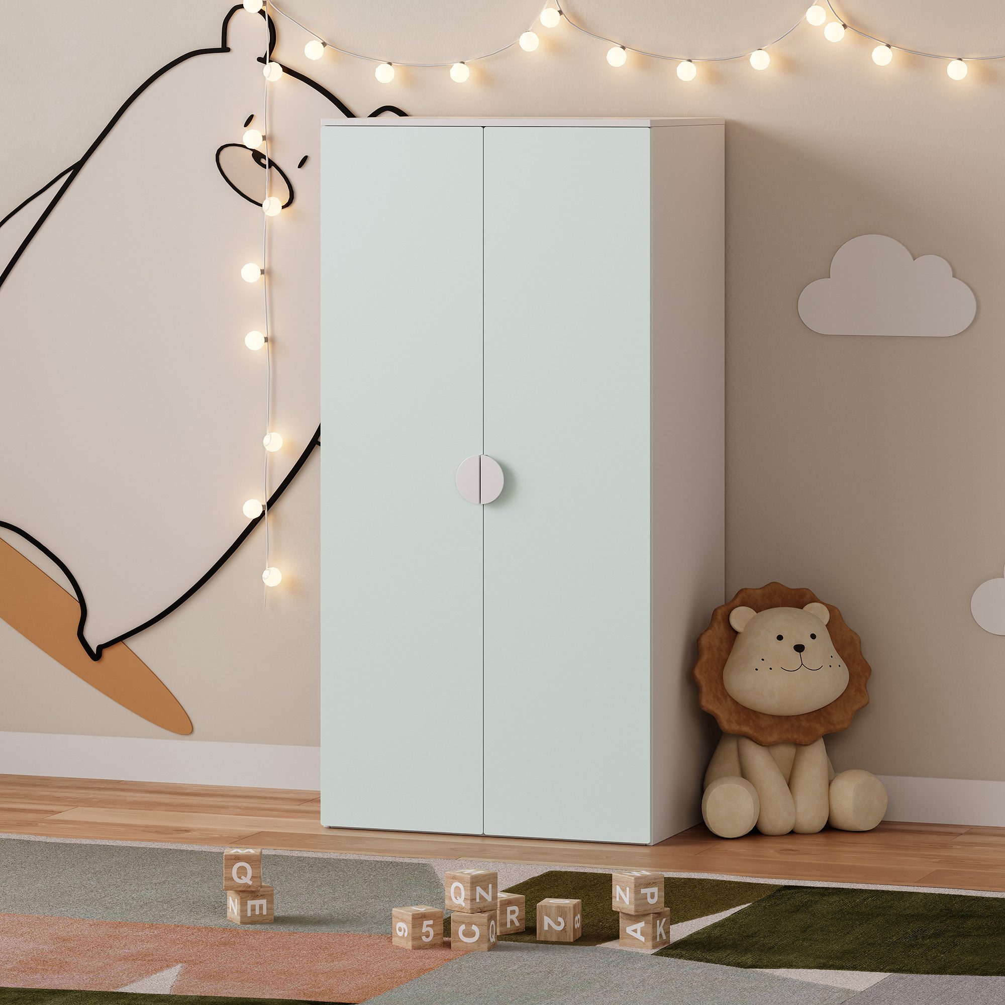 en.casa Kinderkleiderschrank »Sandnes« mit 2 Türen 123 x 60 x 40 cm Weiß/Mi günstig online kaufen