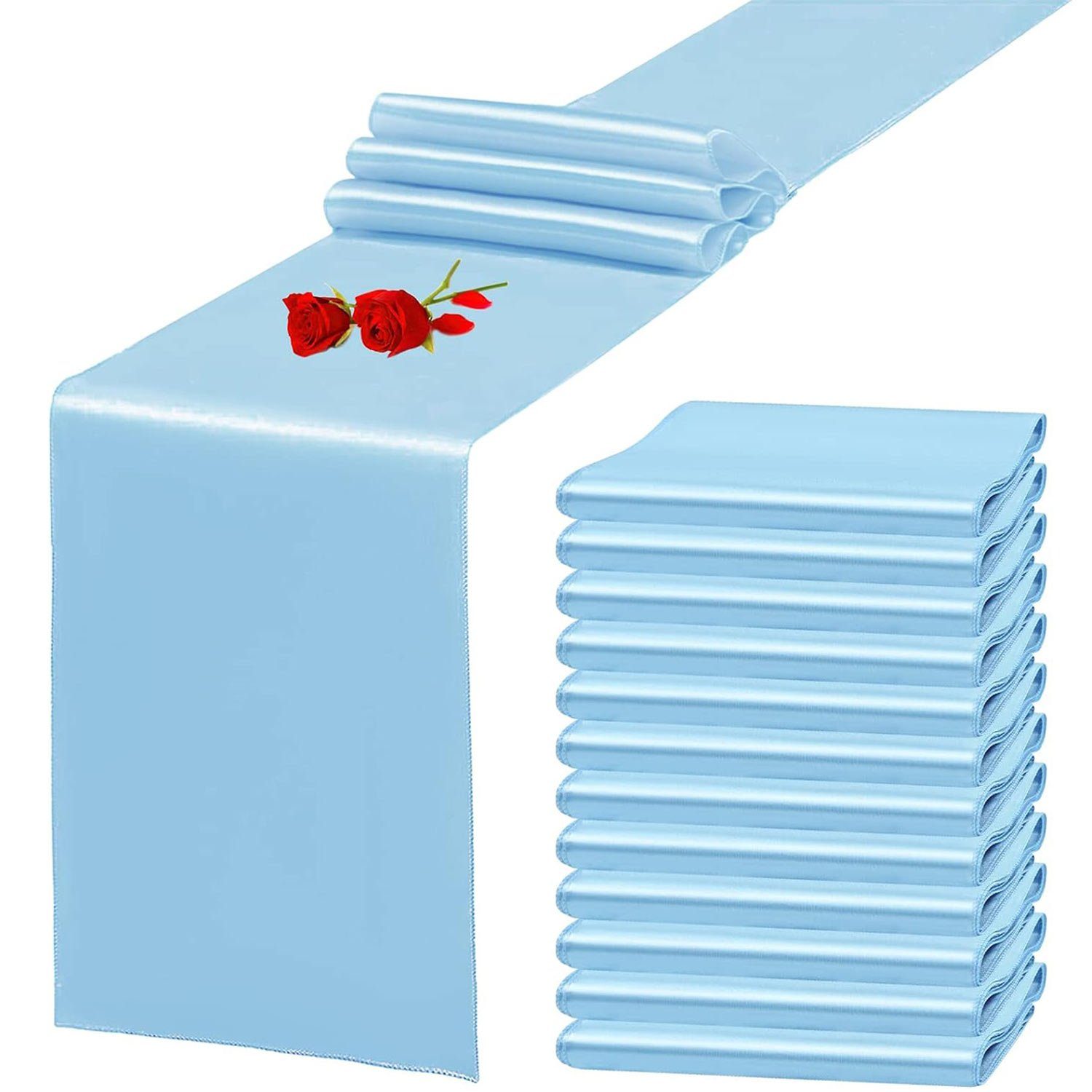 MAGICSHE Tischläufer aus Satin 30 x 275 cm lang (12-tlg) Himmelblau