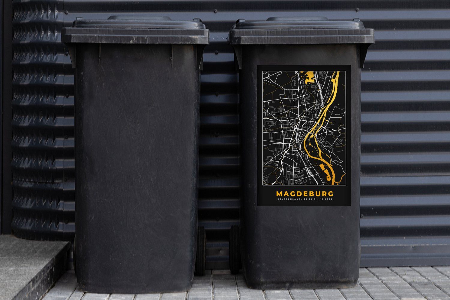 (1 Container, Sticker, MuchoWow Madgeburg Mülleimer-aufkleber, - - Abfalbehälter Gold St), Deutschland - Stadtplan - Mülltonne, Karte Wandsticker