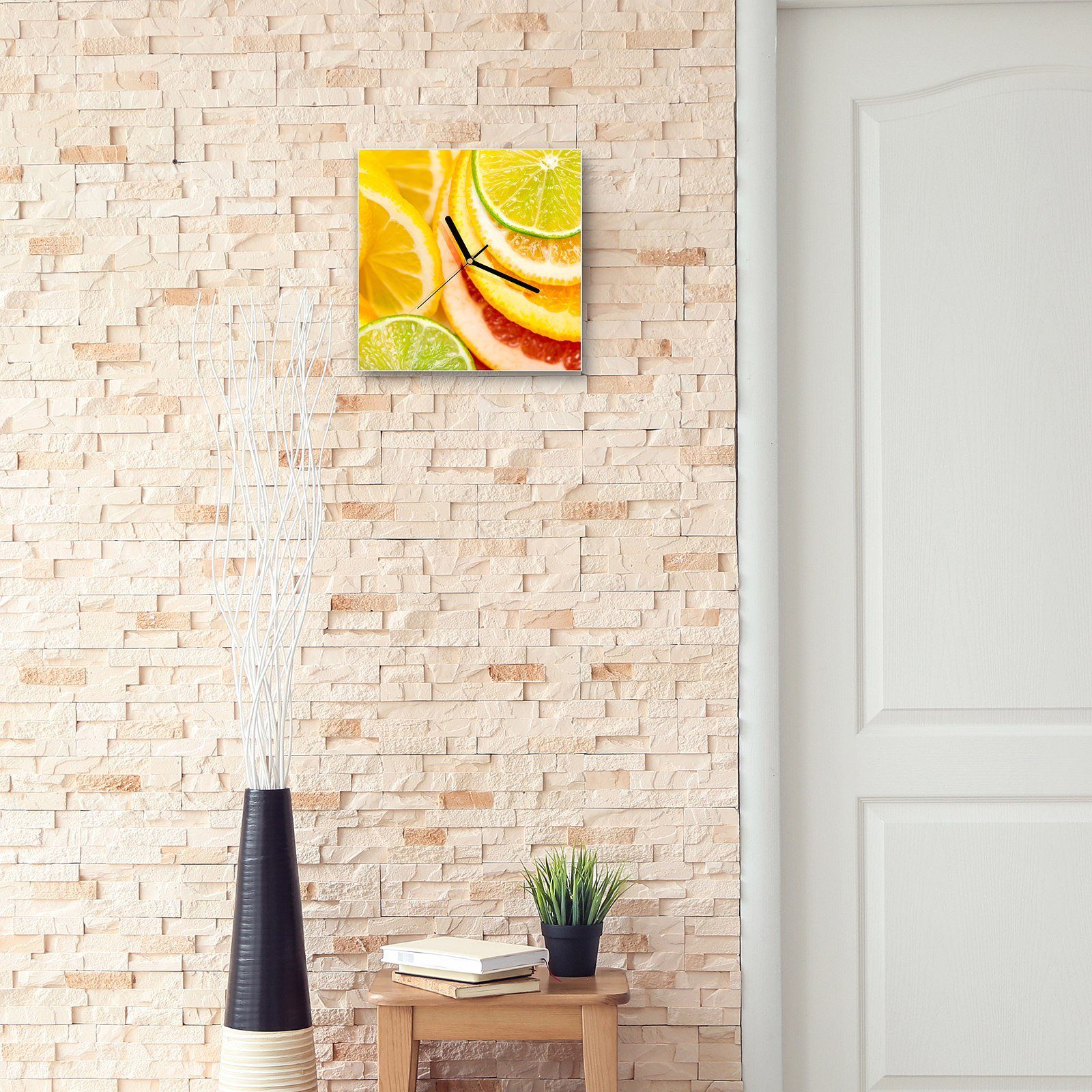 Glasuhr Motiv 30 cm Größe Primedeco Wandkunst Wanduhr 30 mit x Wanduhr Zitronenscheiben