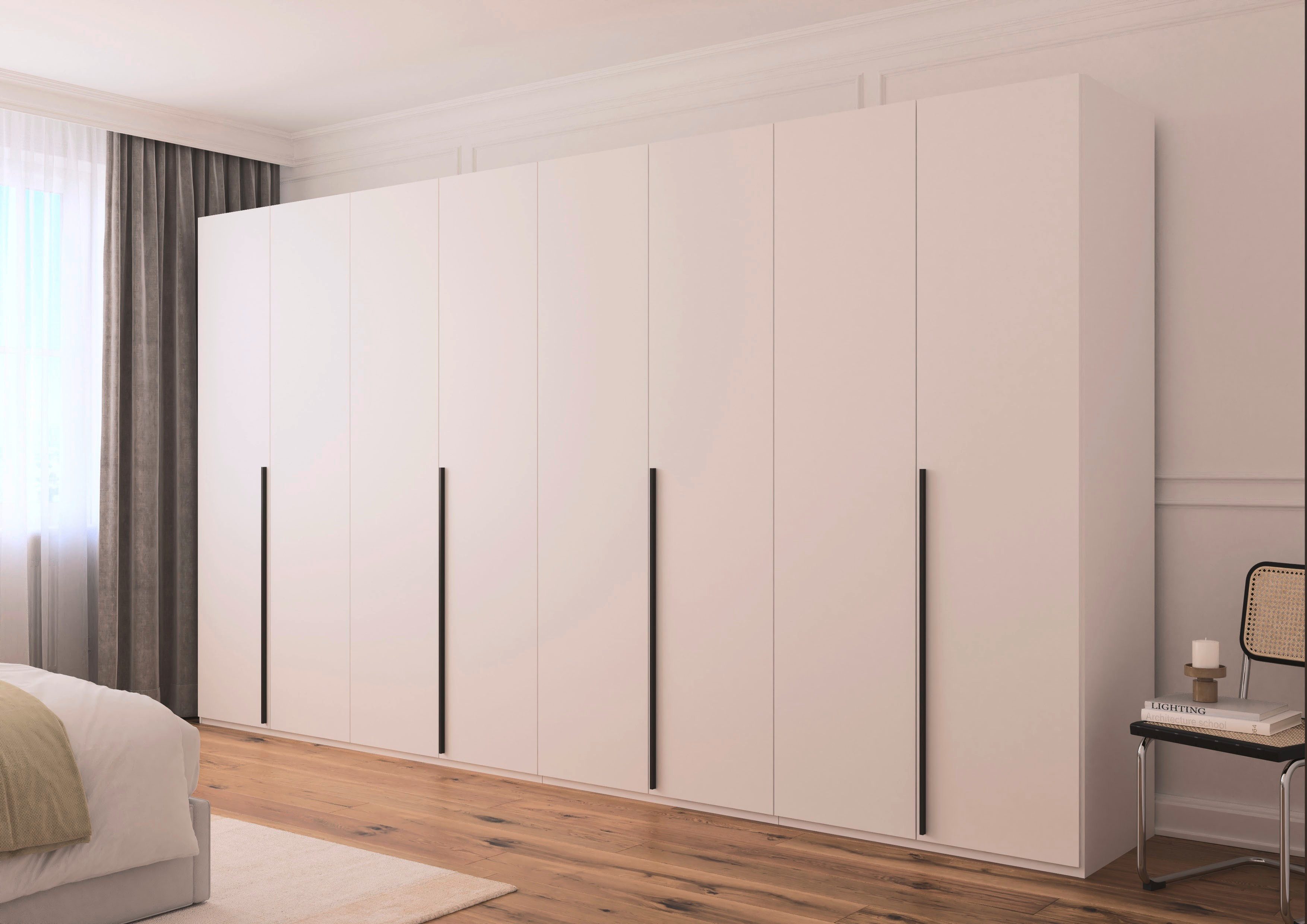 rauch Drehtürenschrank Kleiderschrank Schrank Garderobe Wäscheschrank BESTSELLER MONTCLAR (3 Ausstattungen BASIC/CLASSIC/PREMIUM (SOFT-CLOSE), Breiten 201-400 cm) Front in Glas/Hochglanz/Dekor/Grauspiegel in 5 Breiten MADE IN GERMANY