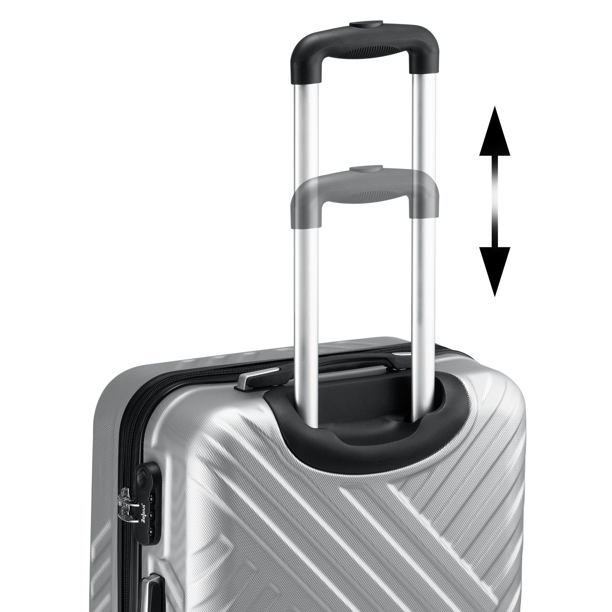 Zelsius Kofferset 3er Set, Grau, ABS Hartschalenkoffer, Zahlenschloss, Innen Trennwand, 4 Rollen
