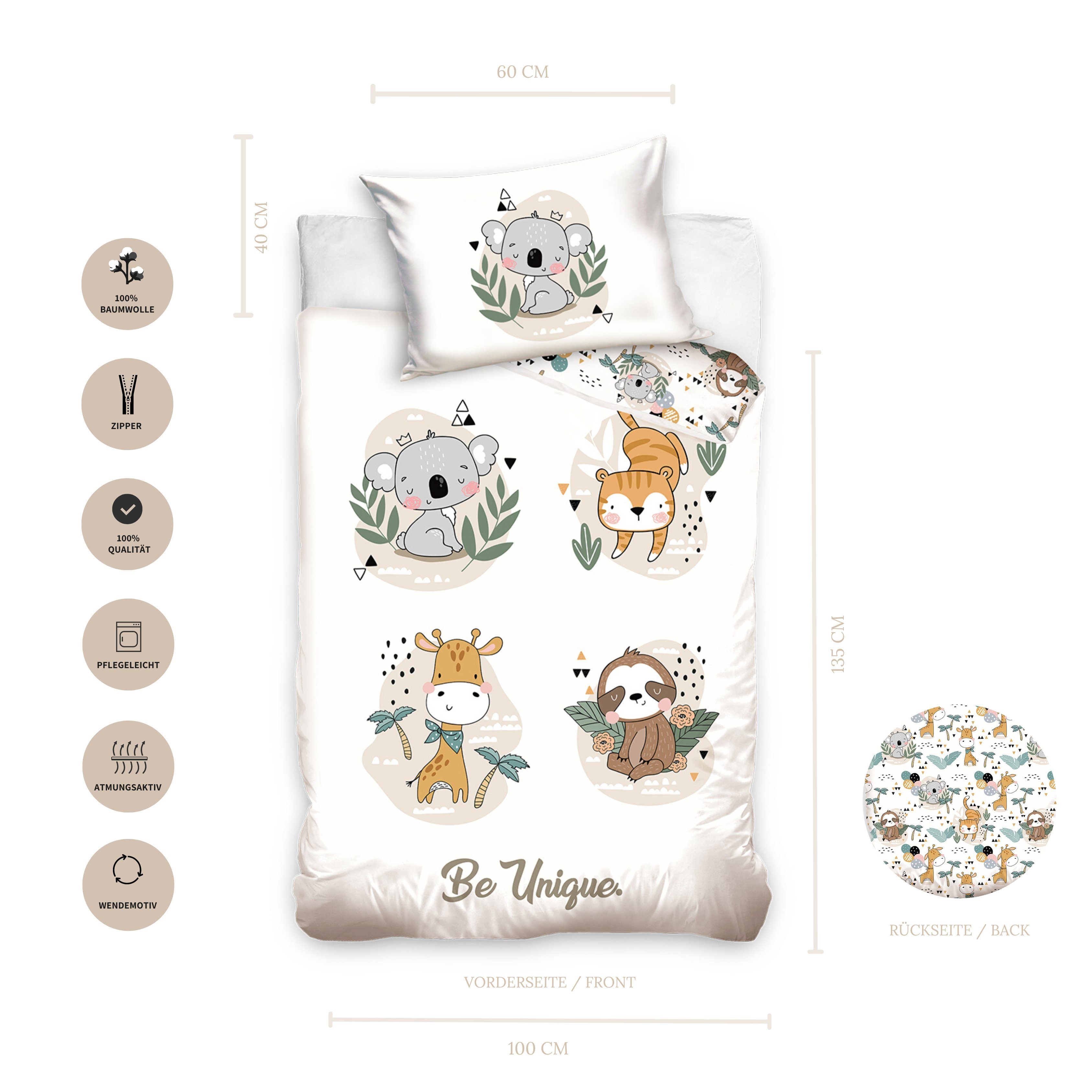 MTOnlinehandel Babybettwäsche Tiere Koala Tiger Giraffe Faultier 100x135 + günstig online kaufen