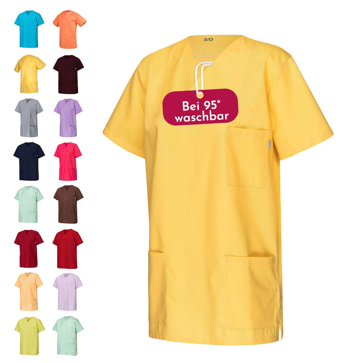 Clinotest Funktionsbluse Kasack Damen & Herren - 95 Grad waschbare, kochfest ohne einzulaufen (1-tlg) Schlupfkasack aus Baumwolle & Polyester - Berufsbekleidung für Pflege
