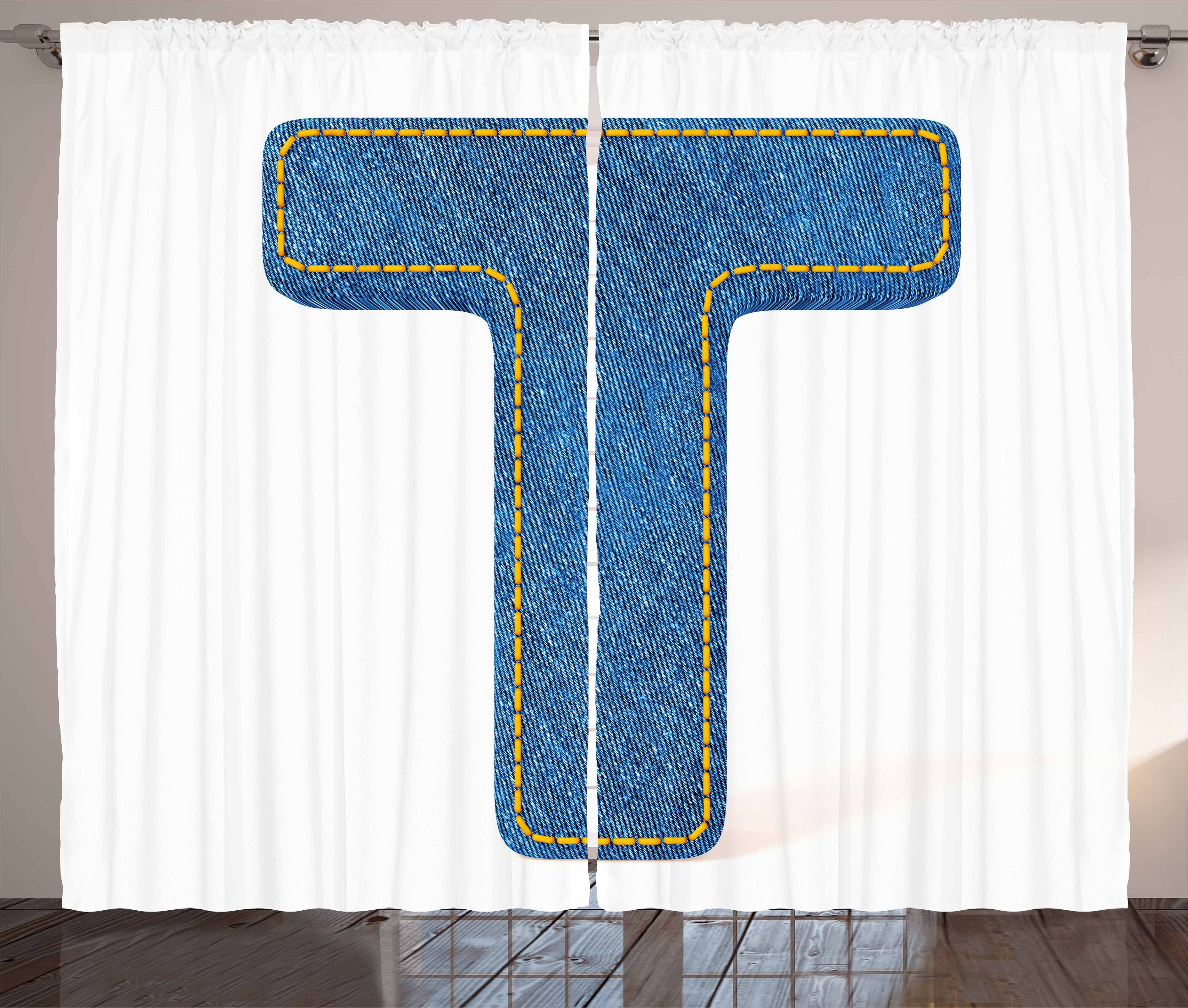 Gardine Schlafzimmer Kräuselband Vorhang mit Schlaufen und Haken, Abakuhaus, Buchstabe T Blau Jean Textur T