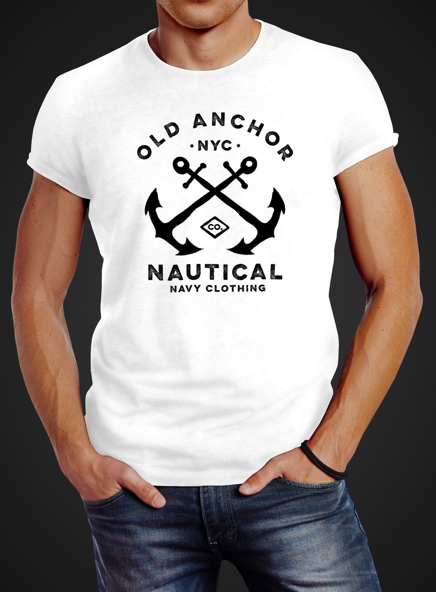 Herren Shirts Neverless Print-Shirt Herren T-Shirt gekreuzte Anker Old Anchor Nautical Neverless® mit Print