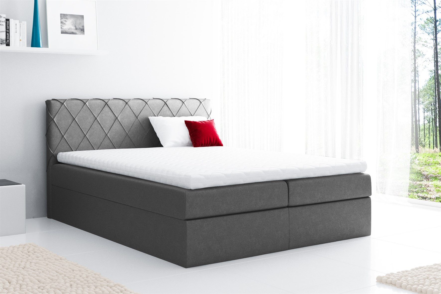 Fun Möbel Boxbett Schlafzimmerbett GRETA in Stoff Riviera (Gepolstertes Kopfteil und gepolsterte Bettkästen, inkl. Kaltschaumtopper), inkl. Bettkasten