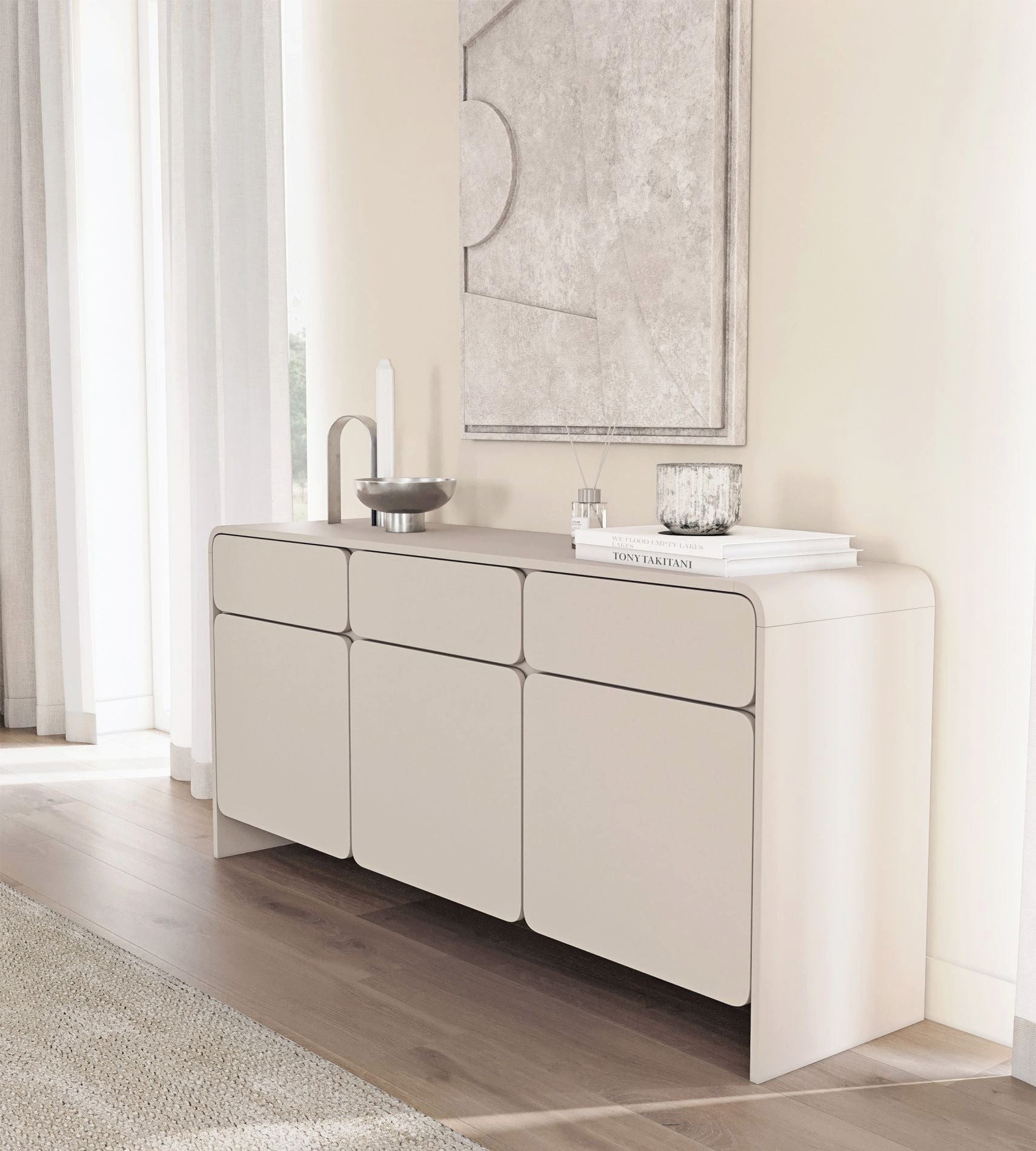 Selsey Sideboard LUMMO, Sideboard 3-türig mit 3 Schubladen, Kaschmirgrau, 156 cm