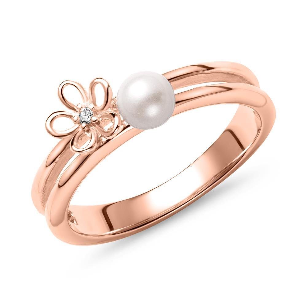 JEWLIX Silberring Ring für Damen von JEWLIX 925er Silber mit Perle, IP Rosé, Größe: 54mm