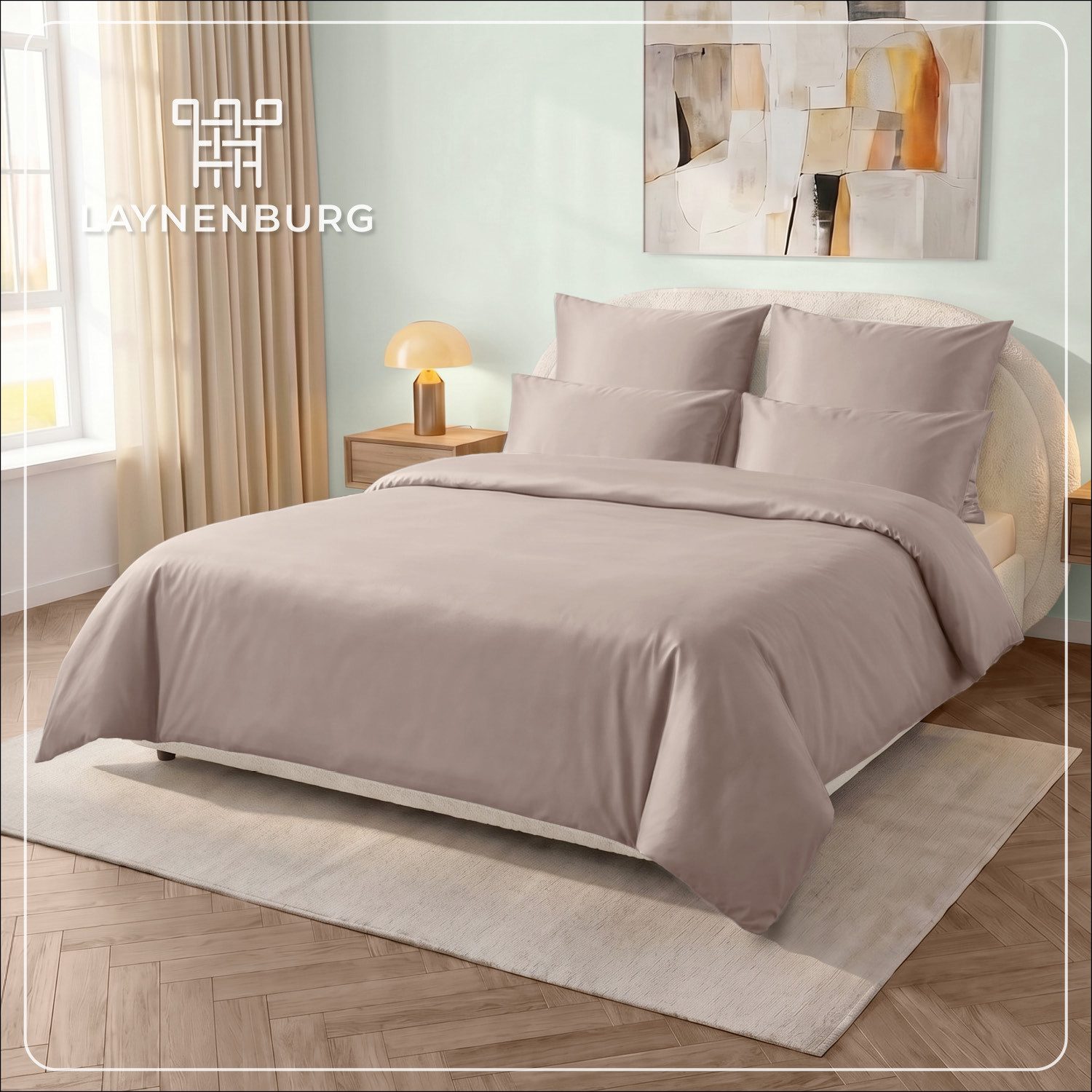 Laynenburg Bettwäsche Mako-Satin aus 100% Baumwolle in 135x200 oder 155x220 cm, kühlende, atmungsaktive Sommer-Bettwäsche mit Reißverschluss