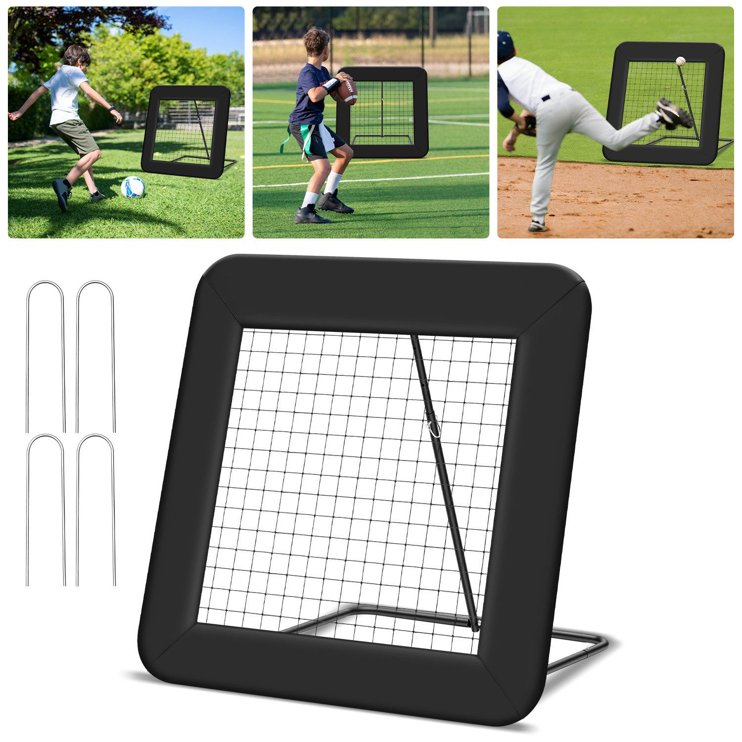 Clanmacy Rebounder Set van 2 Verstelbare Voetbal Reboundnetten met Staalveer en PE Net, (2-St)