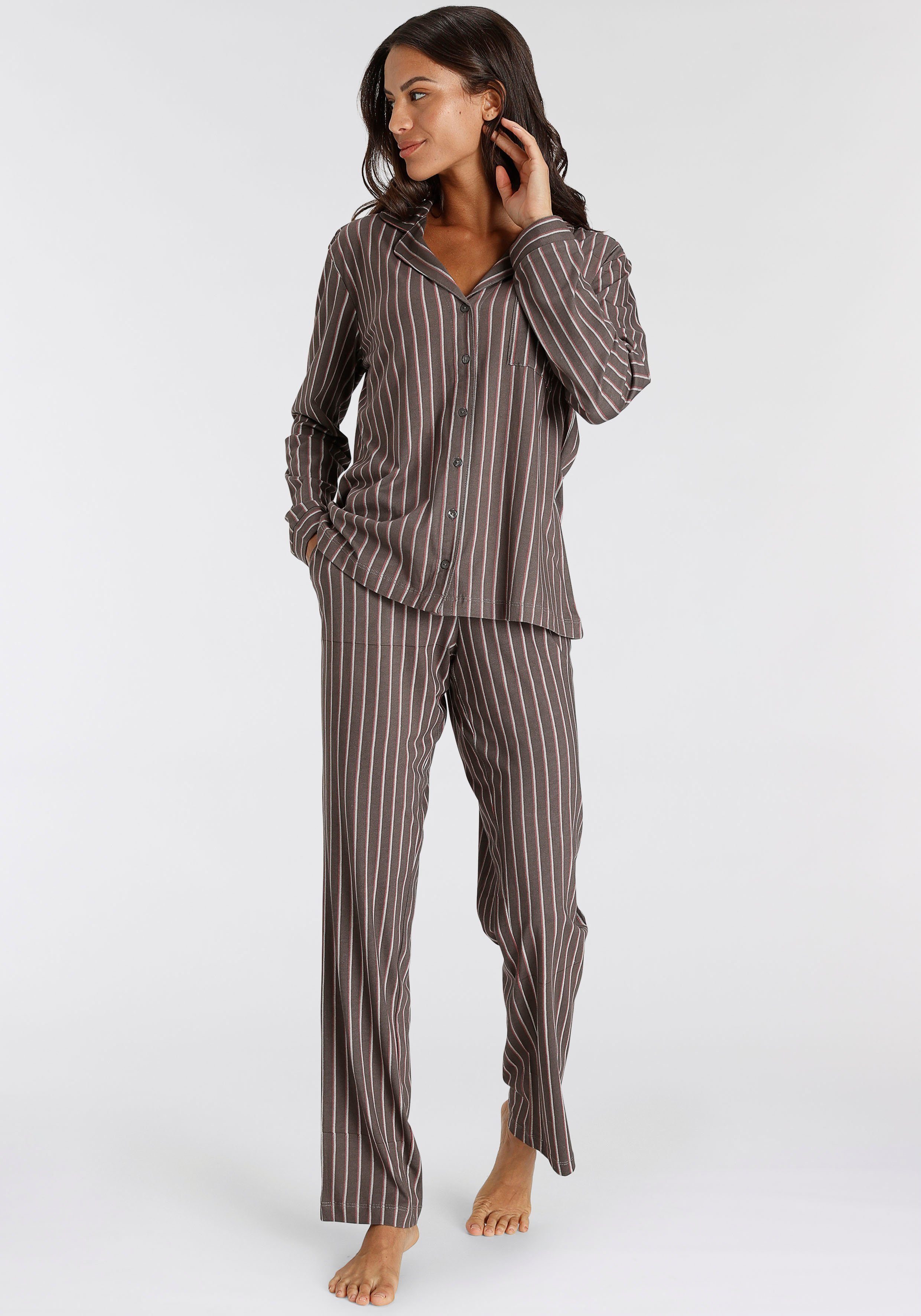 s.Oliver Pyjama (2 tlg) anthrazit-gestreift mit schönem Muster