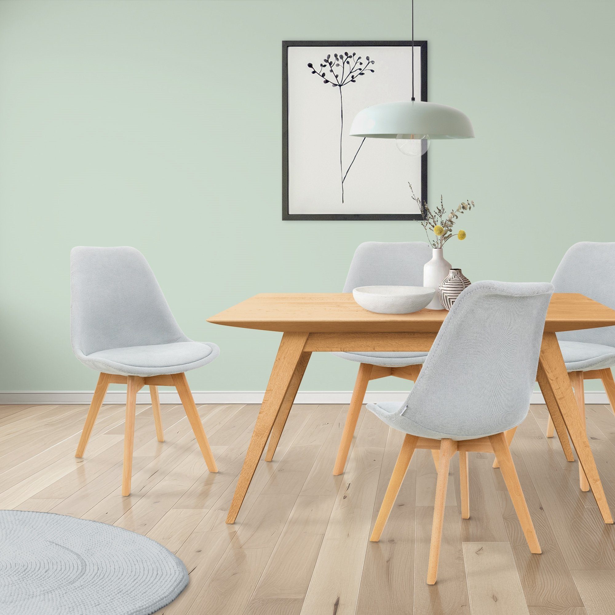 ML-DESIGN Stuhl Set), Küchenstuhl Grau 8er Esszimmerstühle Sitzfläche Wohnzimmerstühle ergonomisch Retro Leinen (8er Buchenholz-Beinen aus Polsterstuhl Set