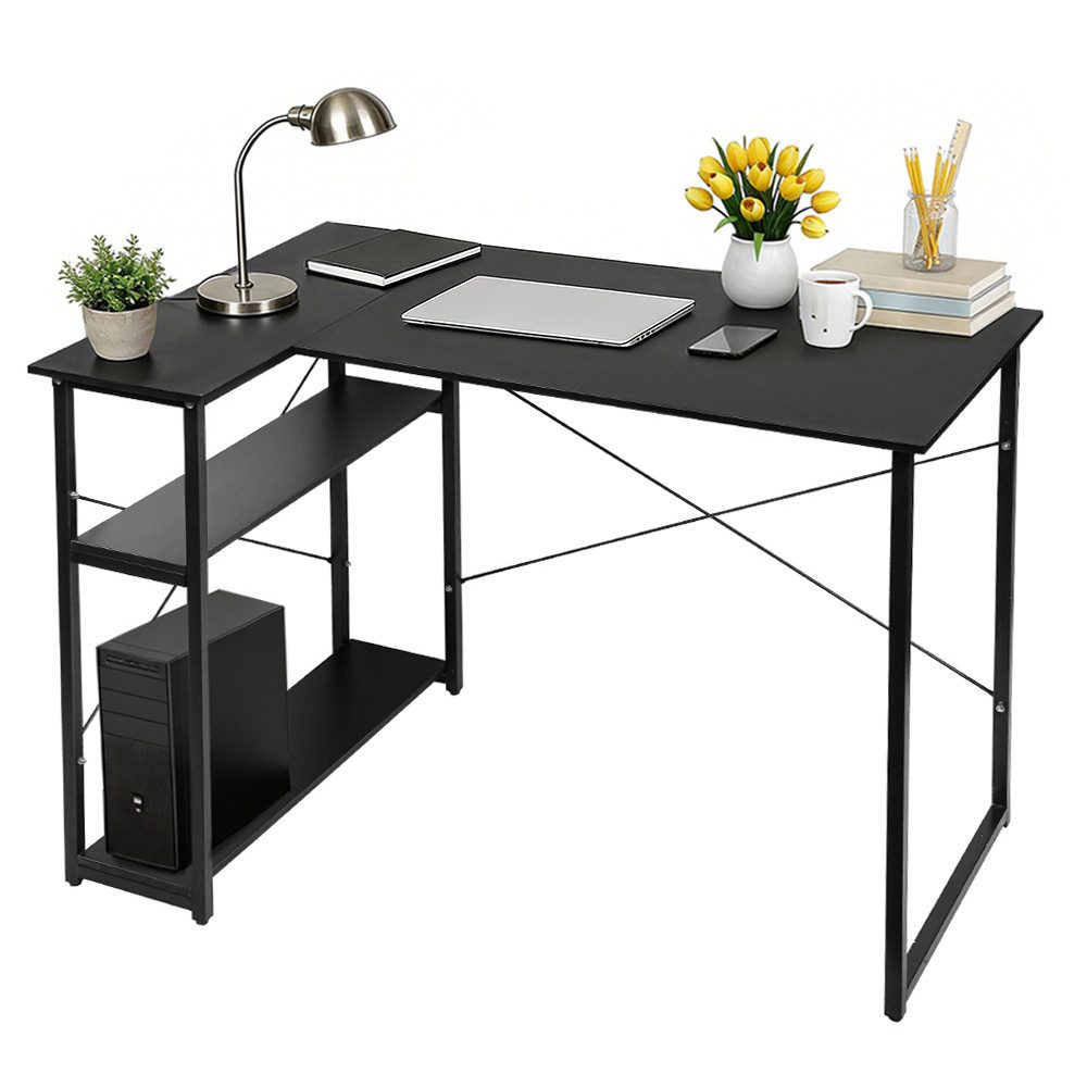 JEOBEST Schreibtisch Eckschreibtisch Computertisch 100 x 70 x 75 cm, (1-St), L-förmiger Schreibtisch, mit 2-Fach Regal & Stauraum – Bild 2 von 5