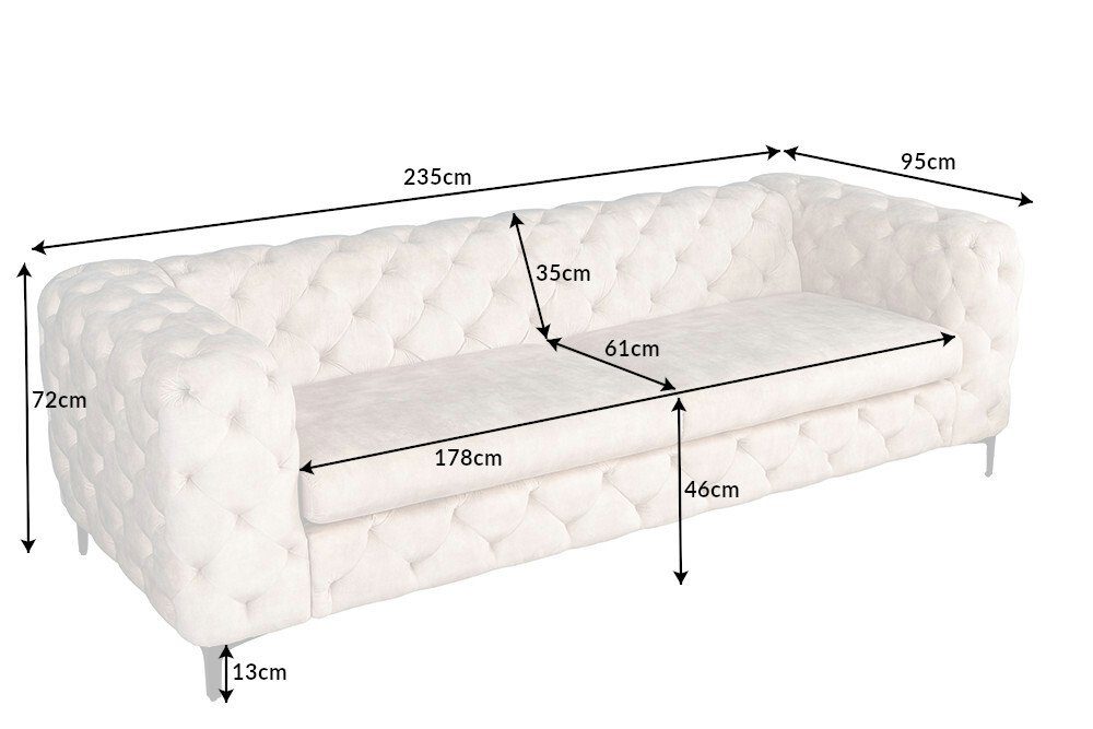 riess-ambiente 3-Sitzer MODERN BAROCK 235cm champagner beige – Samt, Federkern, Einzelartikel 1 Teile, Chesterfield-Design mit Ziersteppung – ideal für Wohnzimm – Bild 3 von 5