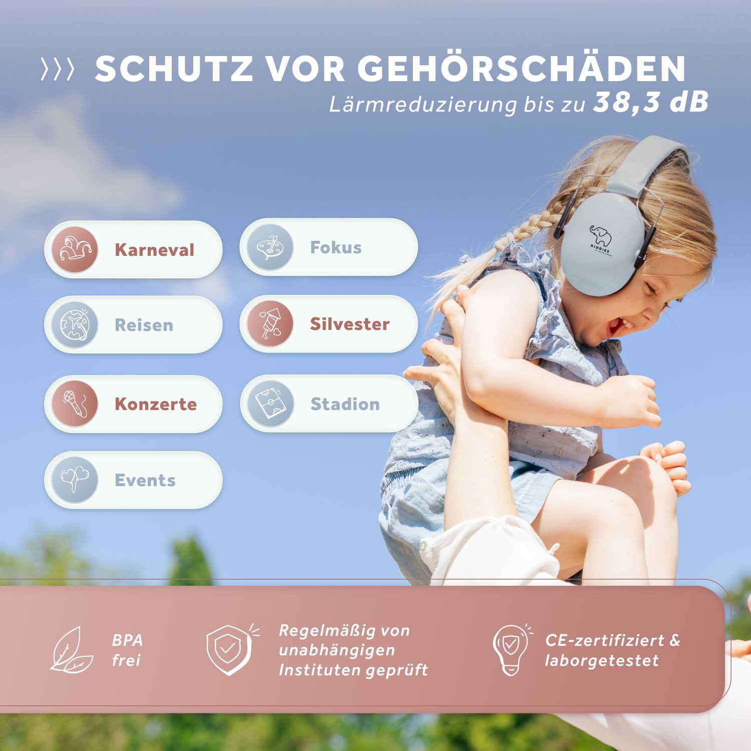 Schallwerk Kapselgehörschutz Gehörschutz für Kinder Kiddies größenverstellbar, (Geräuschdämmende Ohrenschützer), Schule, Lernen, Konzentration, Veranstaltungen