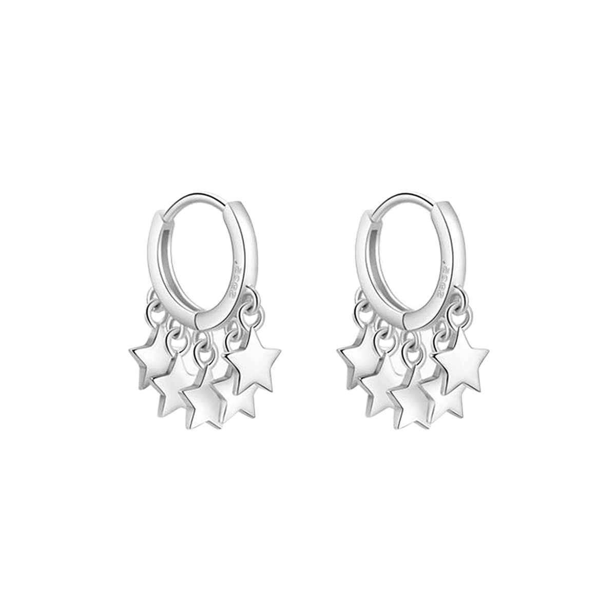POCHUMIDUU Paar Ohrhänger 925 Sterling Silber Kleine Ohrringe (2-tlg., Glänzender Stern Piercing Ohrringe Helix), für Frauen Mädchen Huggie Ohrringe silbrig