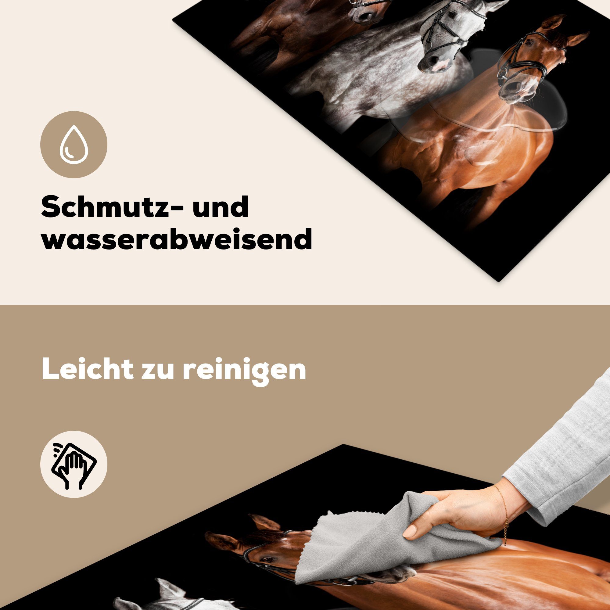 MuchoWow Herdblende-/Abdeckplatte Pferde - 81x52 Tiere (1 - Induktionskochfeld für Schutz Schwarz, die cm, tlg), Vinyl, Ceranfeldabdeckung küche