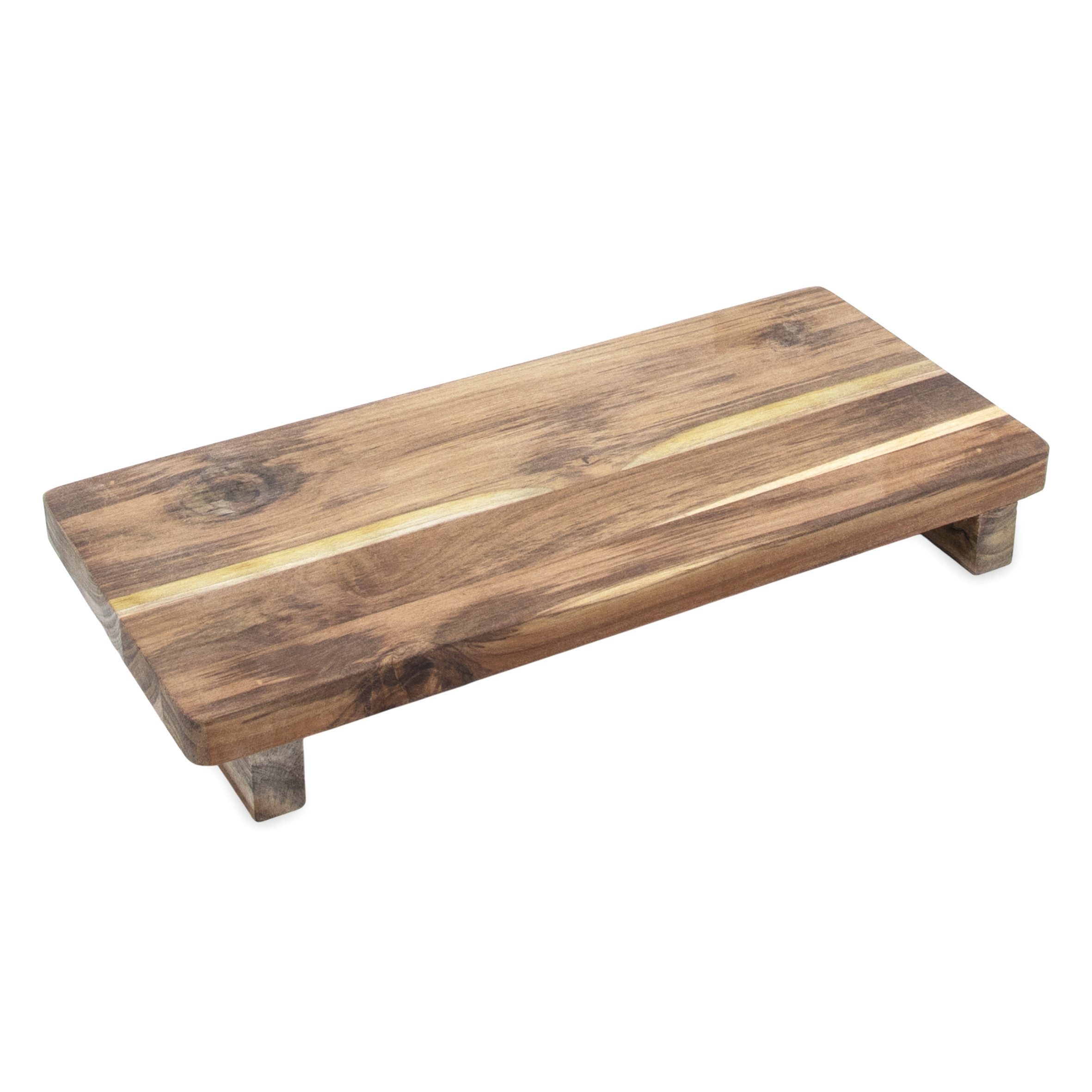 Spetebo Tablett Teakholz Dekotablett rechteckig mit Füßen, Teakholz, (Anzahl, 1-tlg., 1x Tablett), Naturprodukt