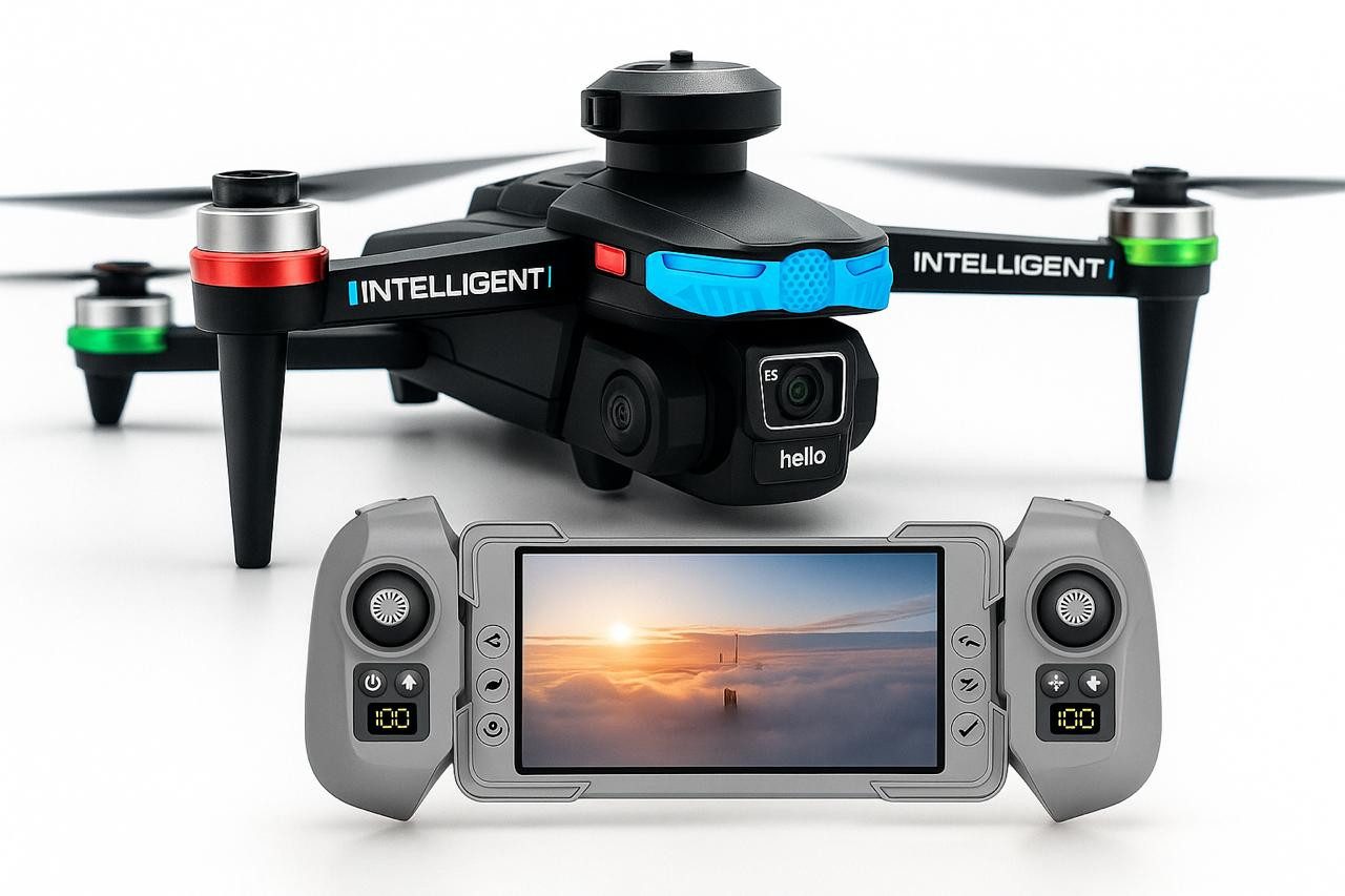 Goldstern-Tech RC-Quadrocopter F177 (Faltbare Full-HD Drohne, integriertem Live-Display & elektrisch verstellbarer 90°-Kamera), Smart & sicher unterwegs – mit App-Mode & Hinderniserkennung