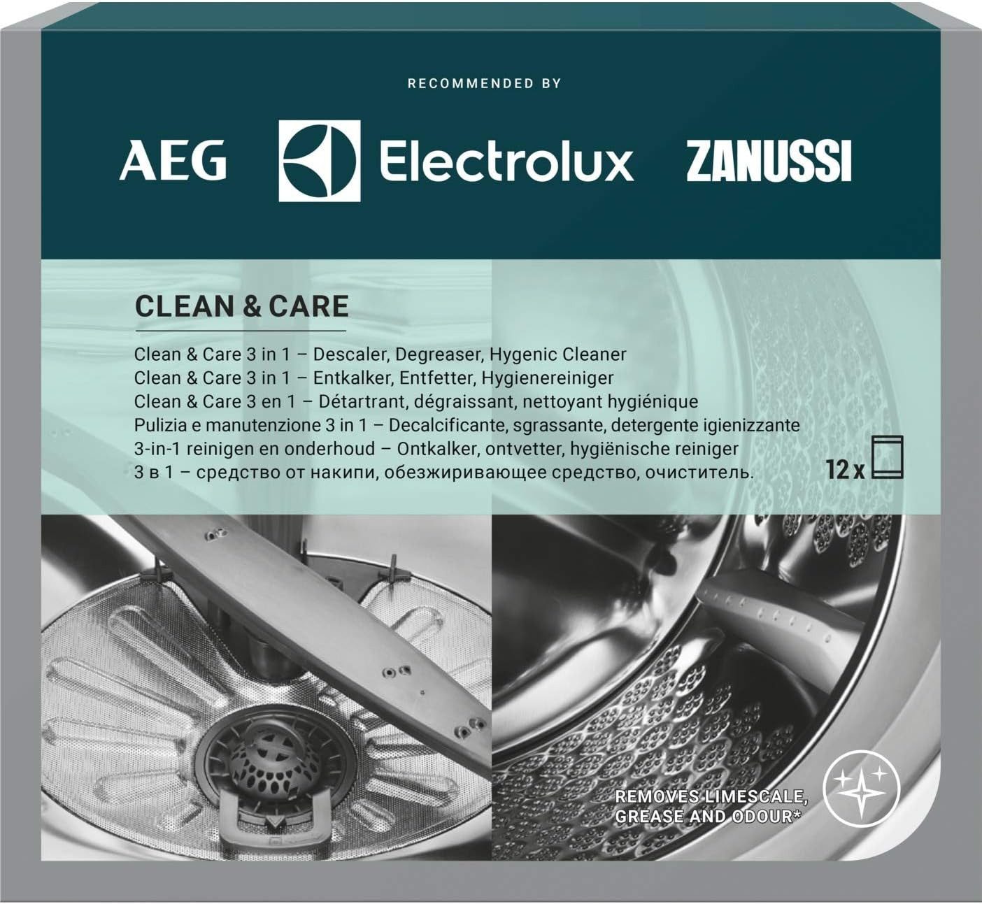 Electrolux Maschinenreiniger M3GCP400 9029799195 3in1 Clean&Care 12x50g Spülmaschinenreiniger (für Waschmaschine Geschirrspüler)