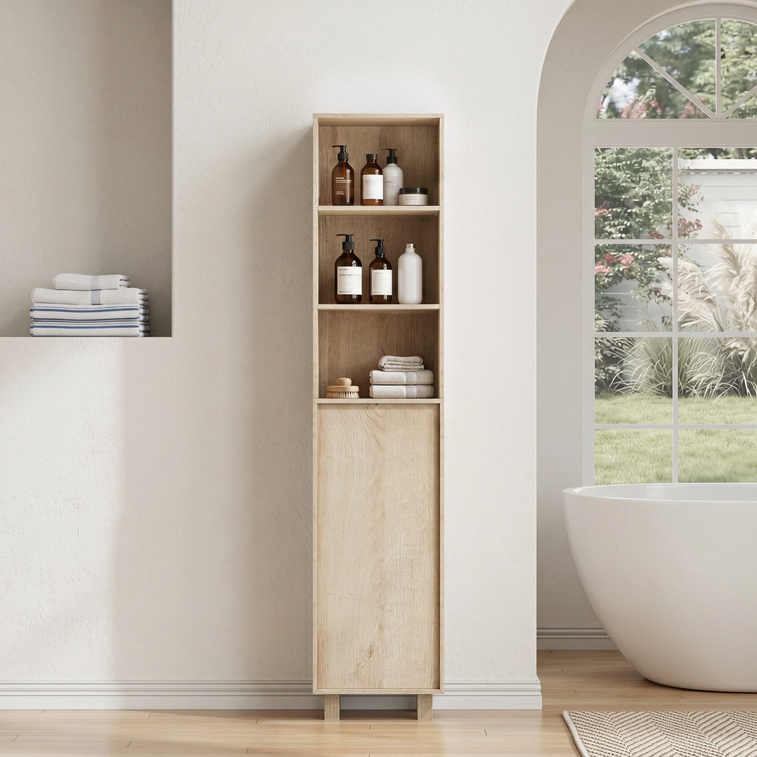 ANYSUN Hochschrank Badezimmerschrank Hochschrank, schmal, mit Türen & offenen Fächern 162,5 cm hoch, verstellbare Einlegeböden, Gesamttragfähigkeit 45 kg