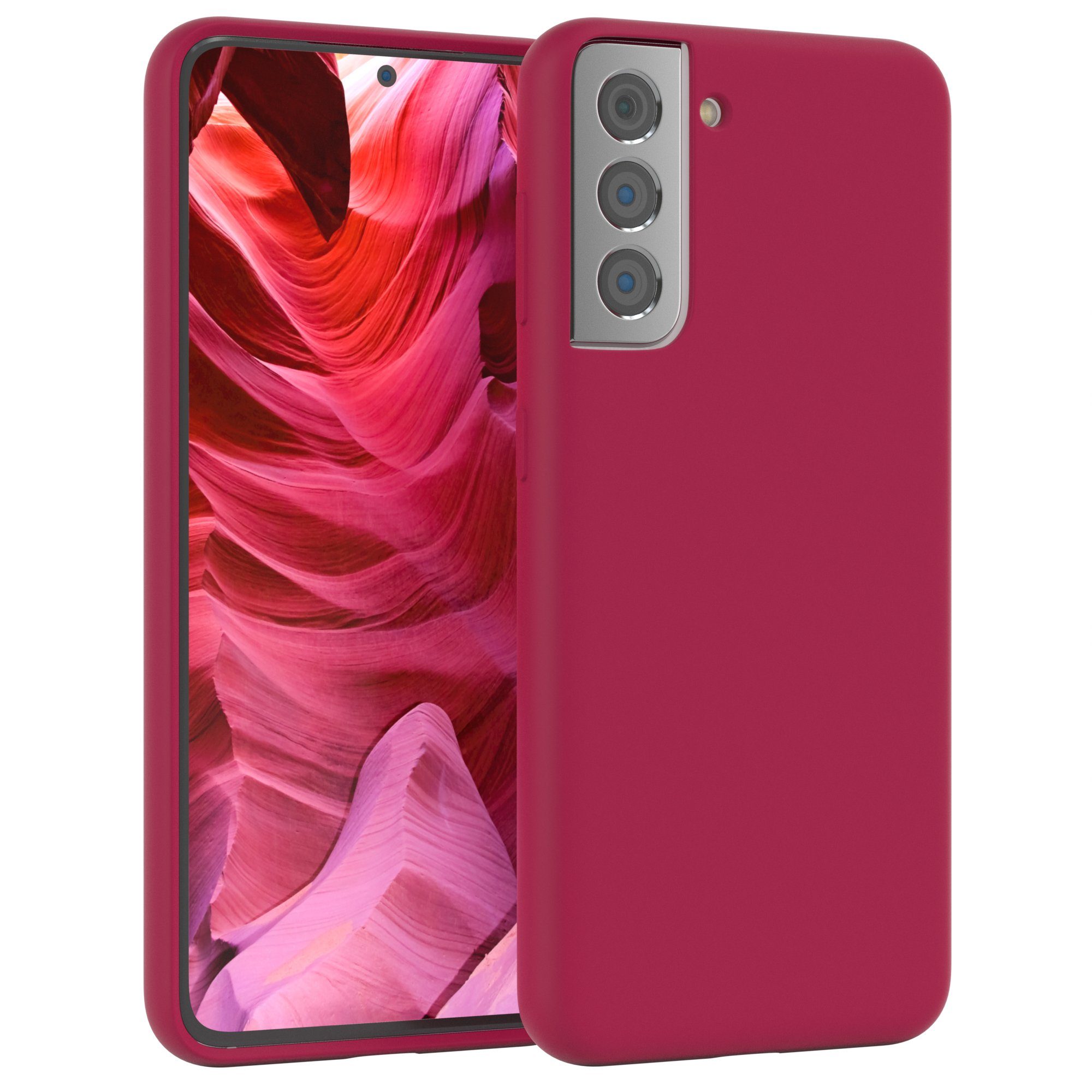 EAZY CASE Handyhülle Premium Silikon Case für Samsung Galaxy S21 6,2 Zoll, Hülle Silikon mit Displayschutz Handytasche aus Silikon Rot / Beere