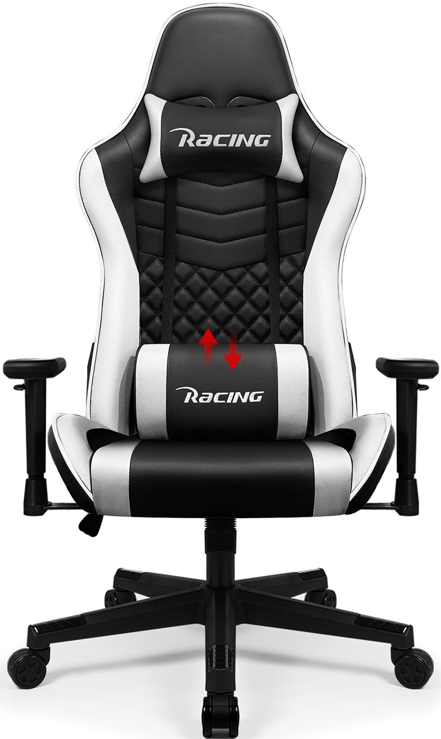 Hiazurm Gaming-Stuhl Gaming Stuhl, Bürostuhl Ergonomisch Wippfunktion bis zu 170° (Kopfkissen und Armlehnen, Gaming Chair Gepolstert mit Verstellbare Lendenkissen), Gamer Stuhl 150kg Belastbarkeit