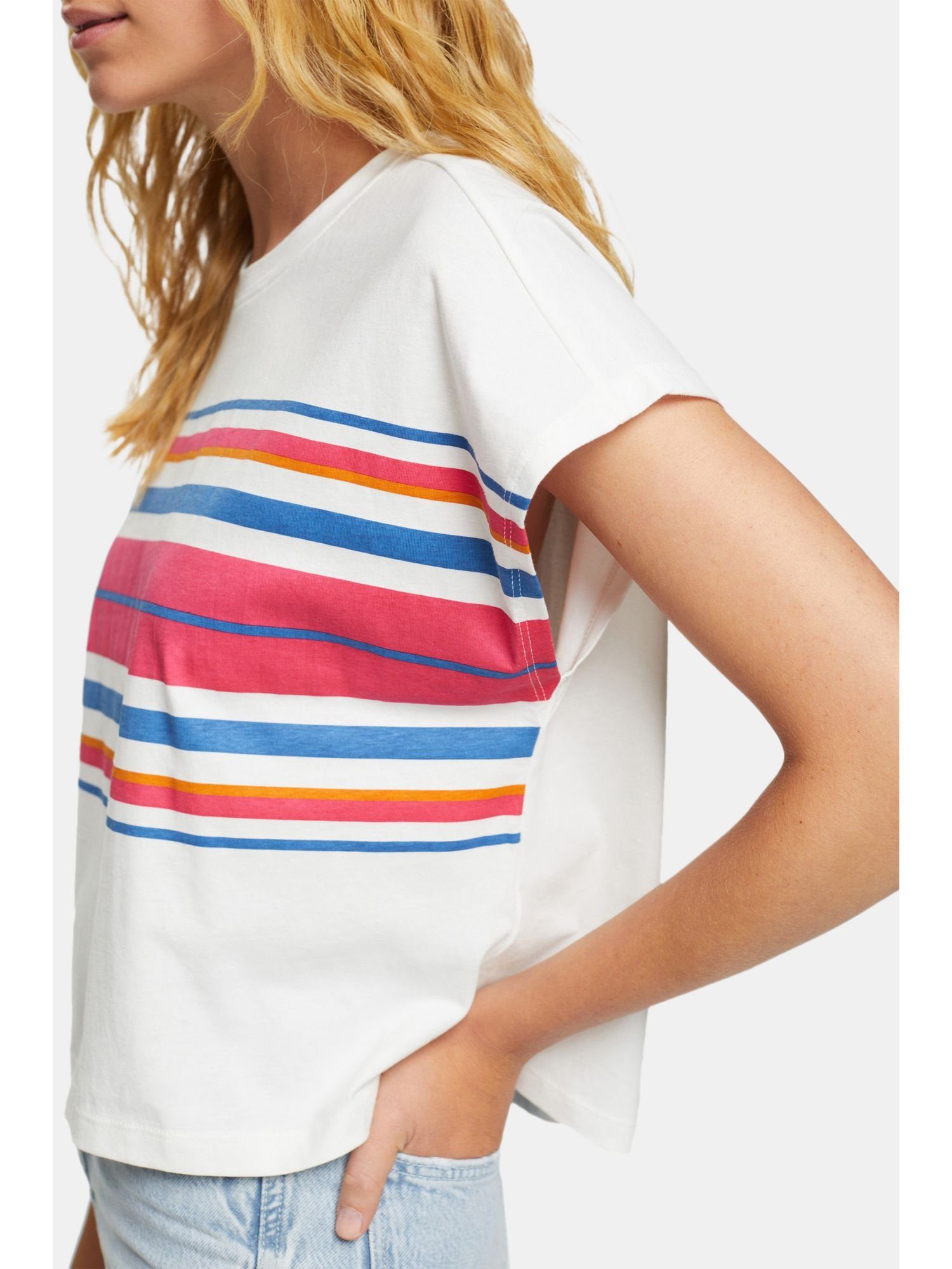 edc by Esprit T-Shirt T-Shirt mit (1-tlg) WHITE Print-Streifen OFF