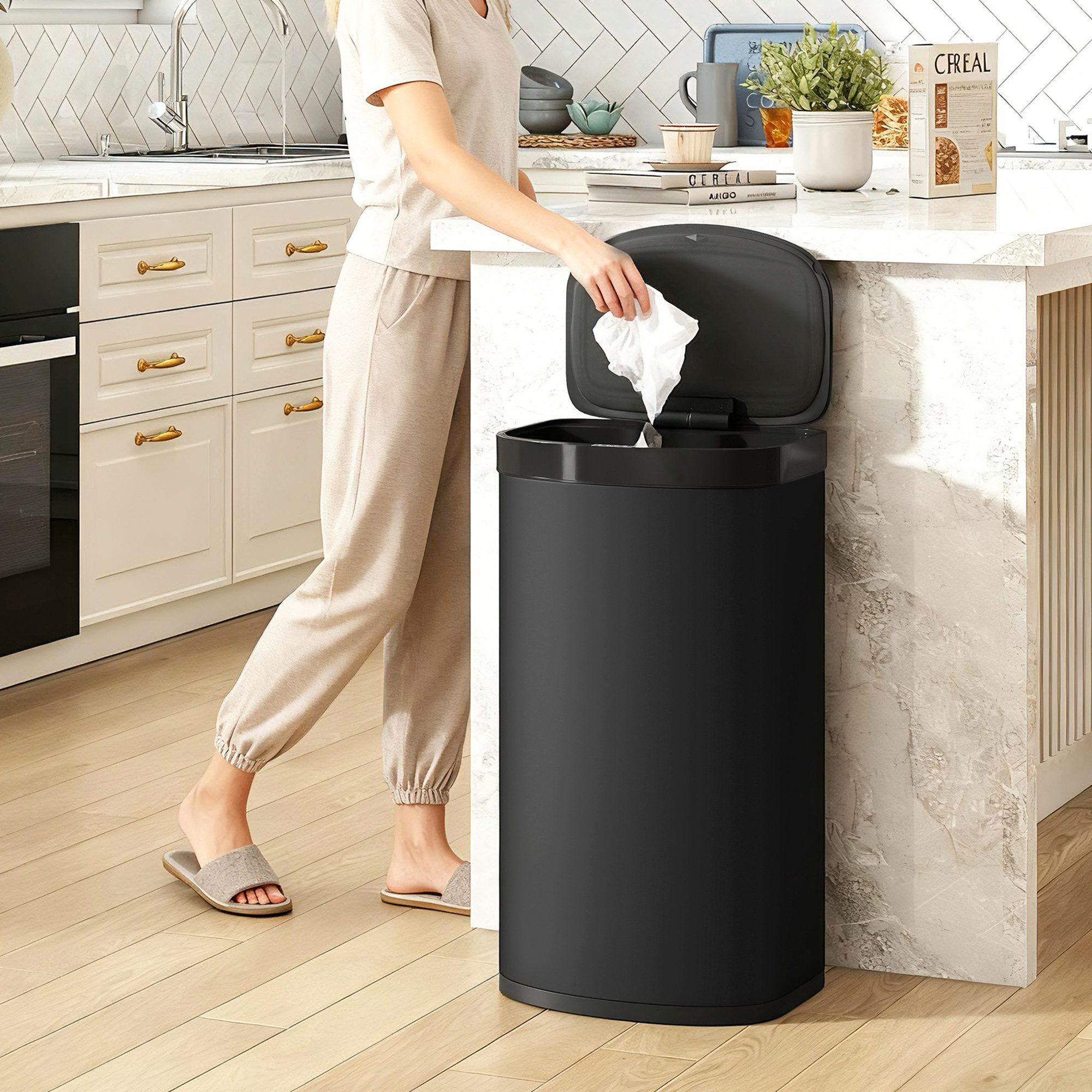 HOMCOM Mülleimer Küchenmülleimer Abfalleimer aus Edelstahl, Infrarotsensor, Soft-Close, 55 L